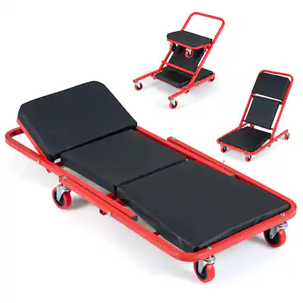Front. Costway - Costway 4-In-1 41" Foldable Mechanic Creeper with 6 Wheels Lay Down or Sit 450 LBS Capacity - Red & Black.