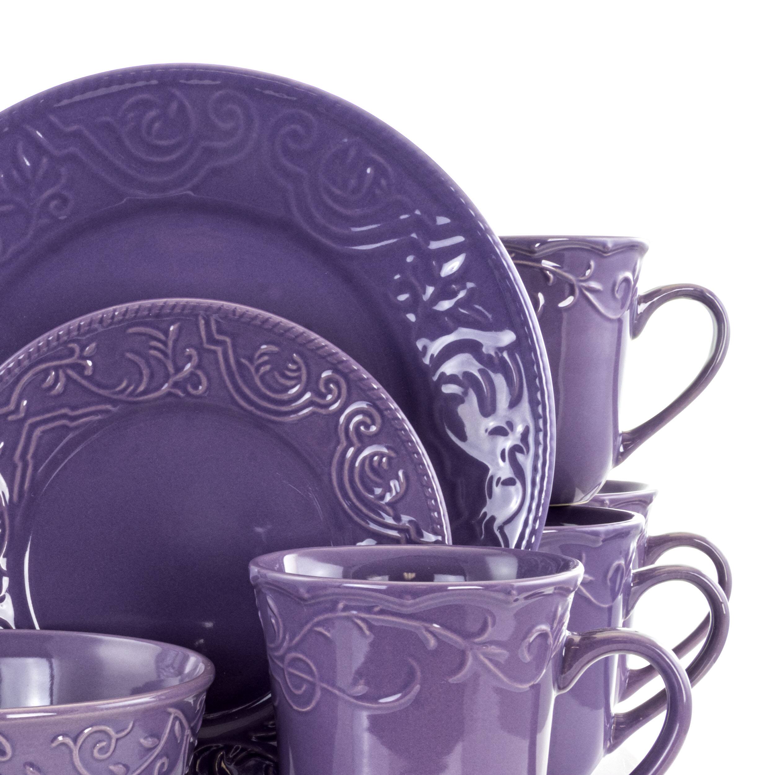 Alt View 4. Elama - Elama Lilac Fields 16-Piece Dinnerware Set - Lavendar.