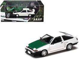 Hobby Japan - Toyota Sprinter Trueno AE86 RHD Keiichi Tsuchiya Dori Dori Mesh Wheels White Green Carbon Hood 1/64 Model - White with Green