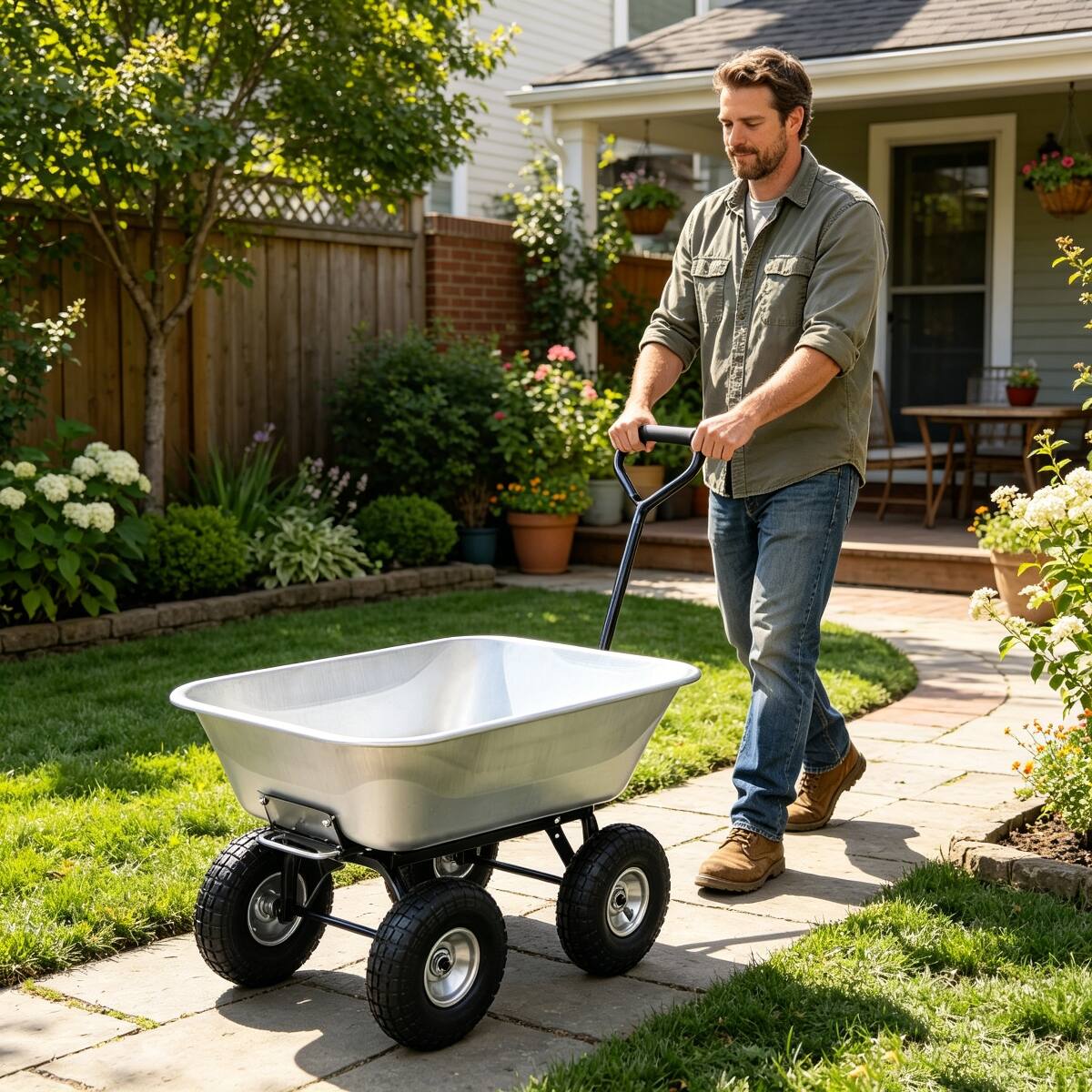 Alt View 10. Loheer - Loheer Folding Poly Garden Dump Truck Steel Frame Garden Cart 300 lb Capacity Silver.