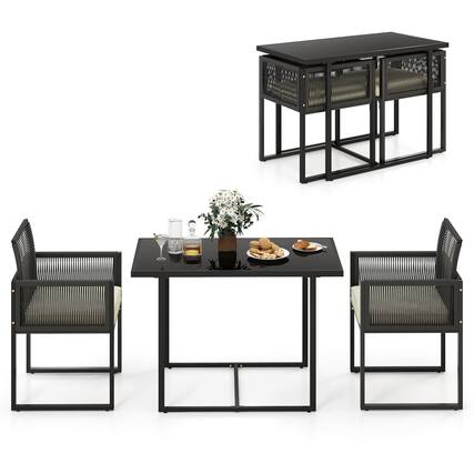 Front. Costway - Costway 3 PCS Patio PE Wicker Furniture Set Cushioned Chairs with Folding Backrest Backyard - White.