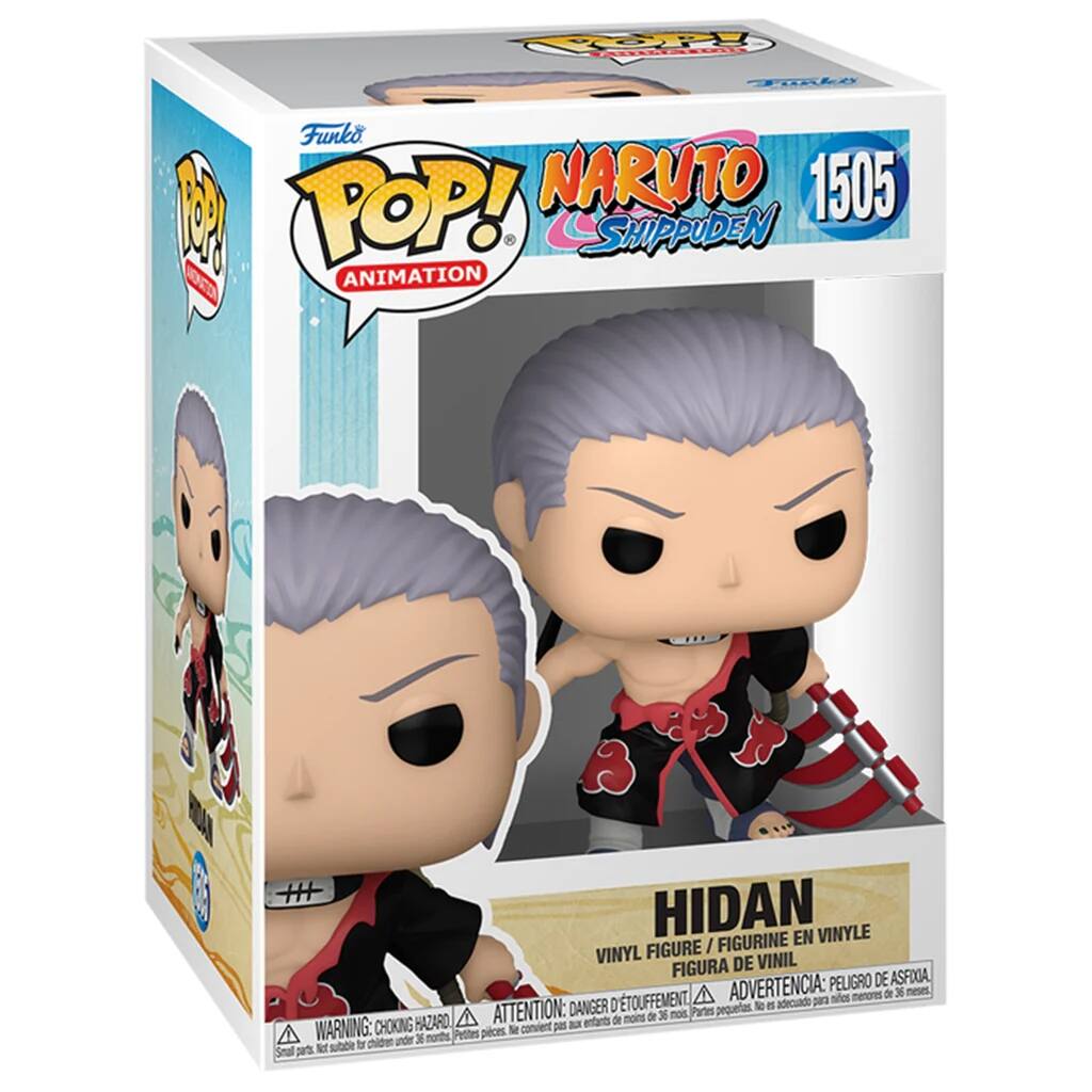 Funko  
POP!  
ANIMATION  

NARUTO SHIPPUDEN  
1505  

HIDAN  
VINYL FIGURE / FIGURINE EN VINYLE  
FIGURA DE VINIL  

WARNING: CHOKING HAZARD  
ATTENTION: DANGER D'ÉTOUFFEMENT  
ADVERTENCIA: PELIGRO DE ASFIXIA  

Small parts. Not suitable for children under 3 years.  
Partes pequeñas. No es adecuado para niños menores de 3 años.  
Petits pièces. Ne convient pas aux enfants de moins de 3 ans.