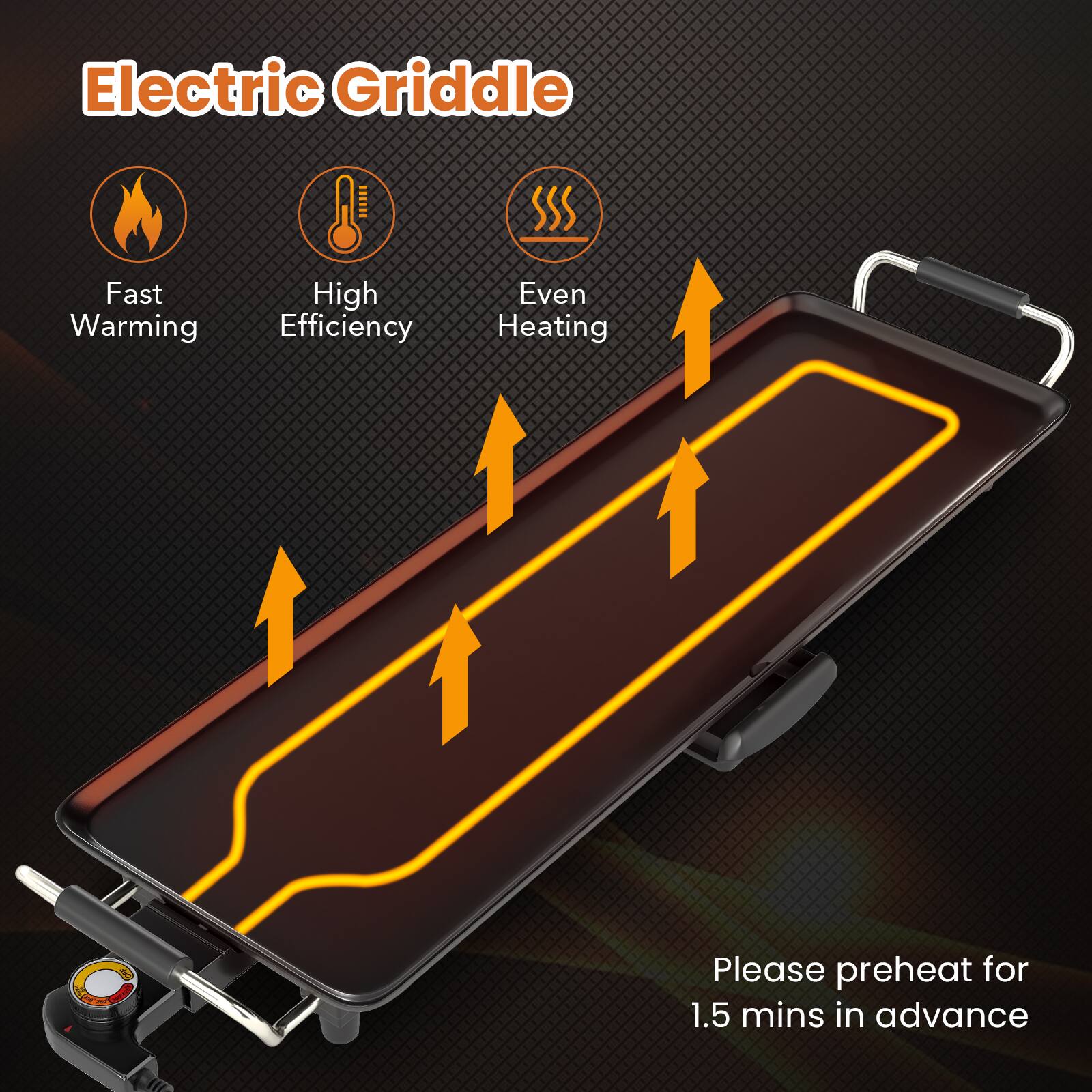 Electric Griddle

- Fast Warming
- High Efficiency
- Even Heating

Please preheat for 1.5 mins in advance