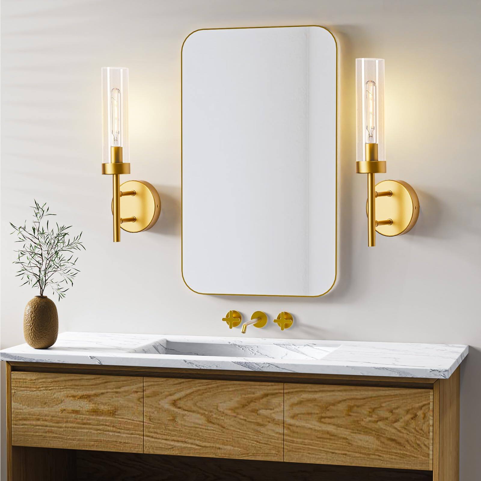 Angle. E.P. Light - Set of 2 Modern Wall Sconces with Glass Lampshade - Yellow Gold.