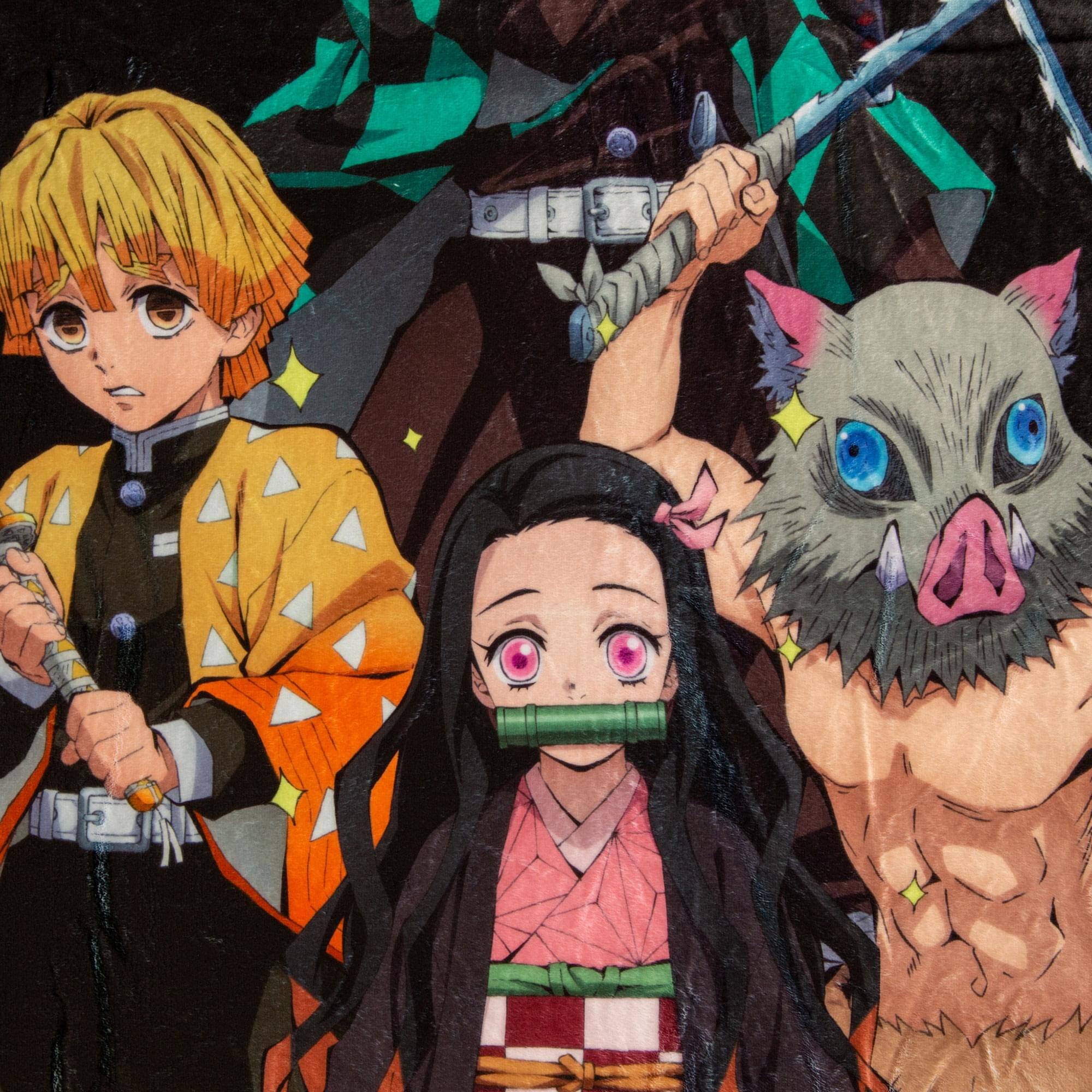 Alt View 1. Surreal Entertainment - Demon Slayer Group 45 x 60 Inch Fleece Throw Blanket - Black.