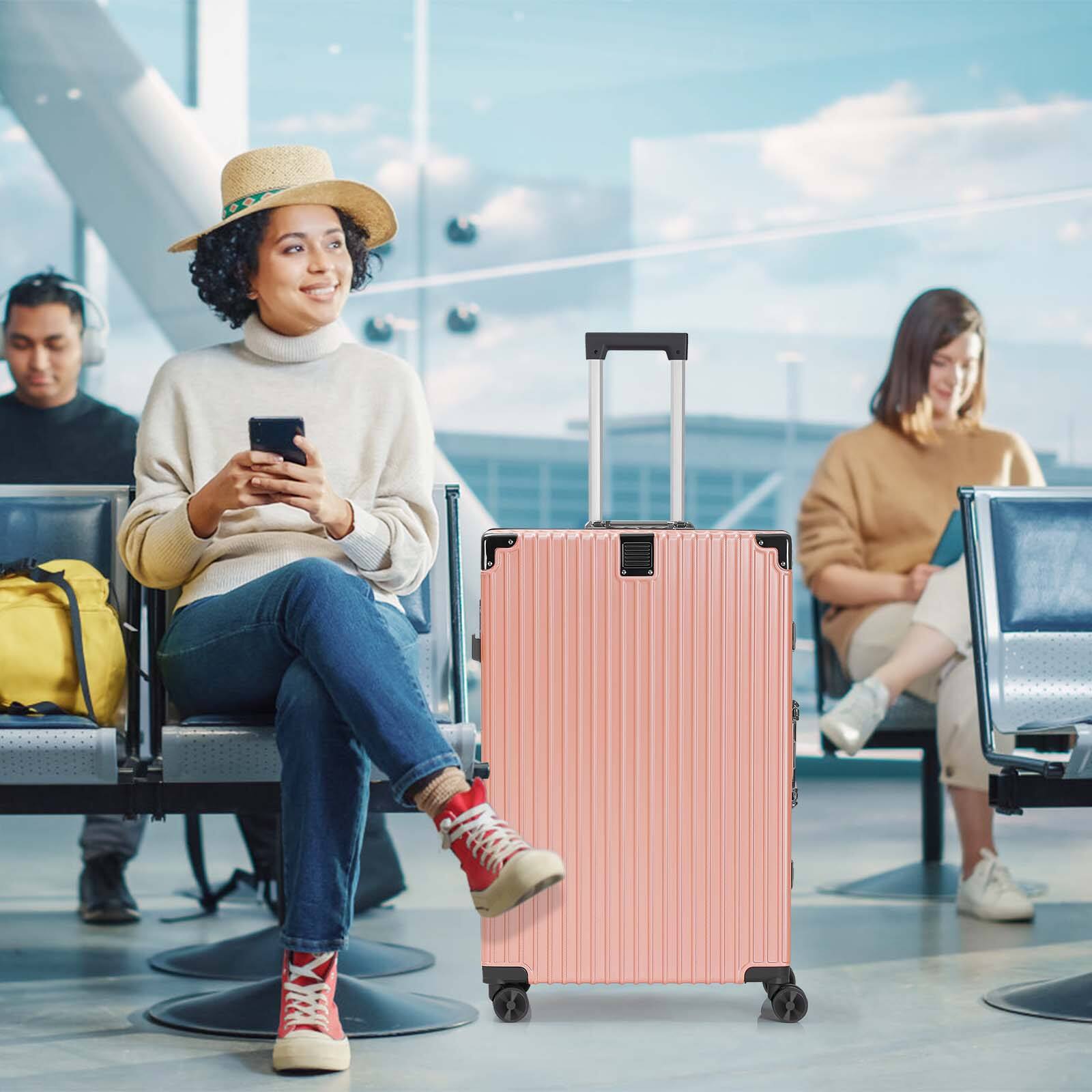 Alt View 2. Oumilen - 2 Piece Pink Aluminum Frame Luggage Set – 20" Carry On + 28" Checked, Spinner Wheels with TSA Lock - Pink.