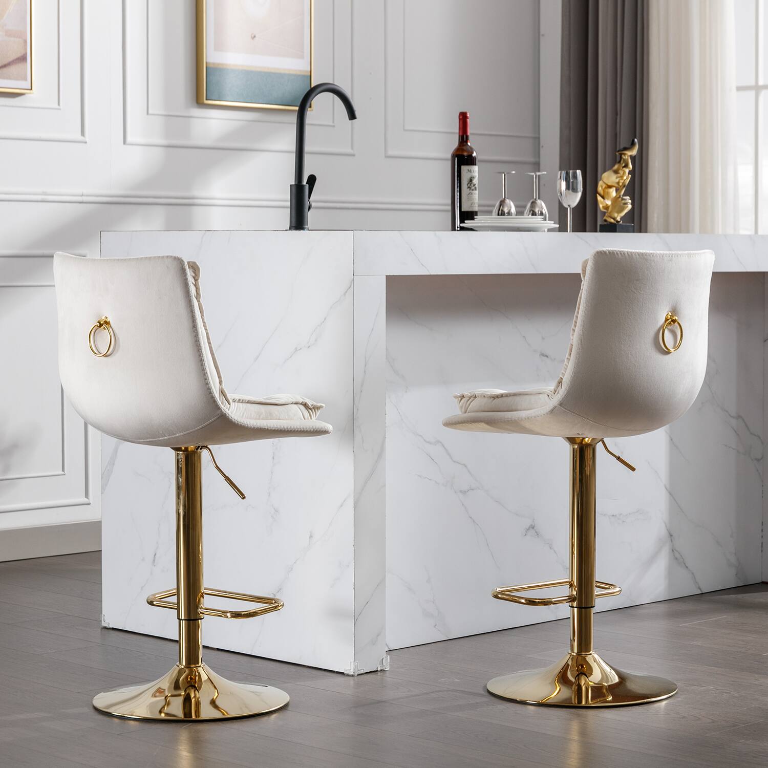 Alt View 3. Trinkets Crazed - Bar Stools Set of 2, Swivel Bar Chairs, Adjustable Barstools Counter Height with Backrest for Kitchen Island - Cream.