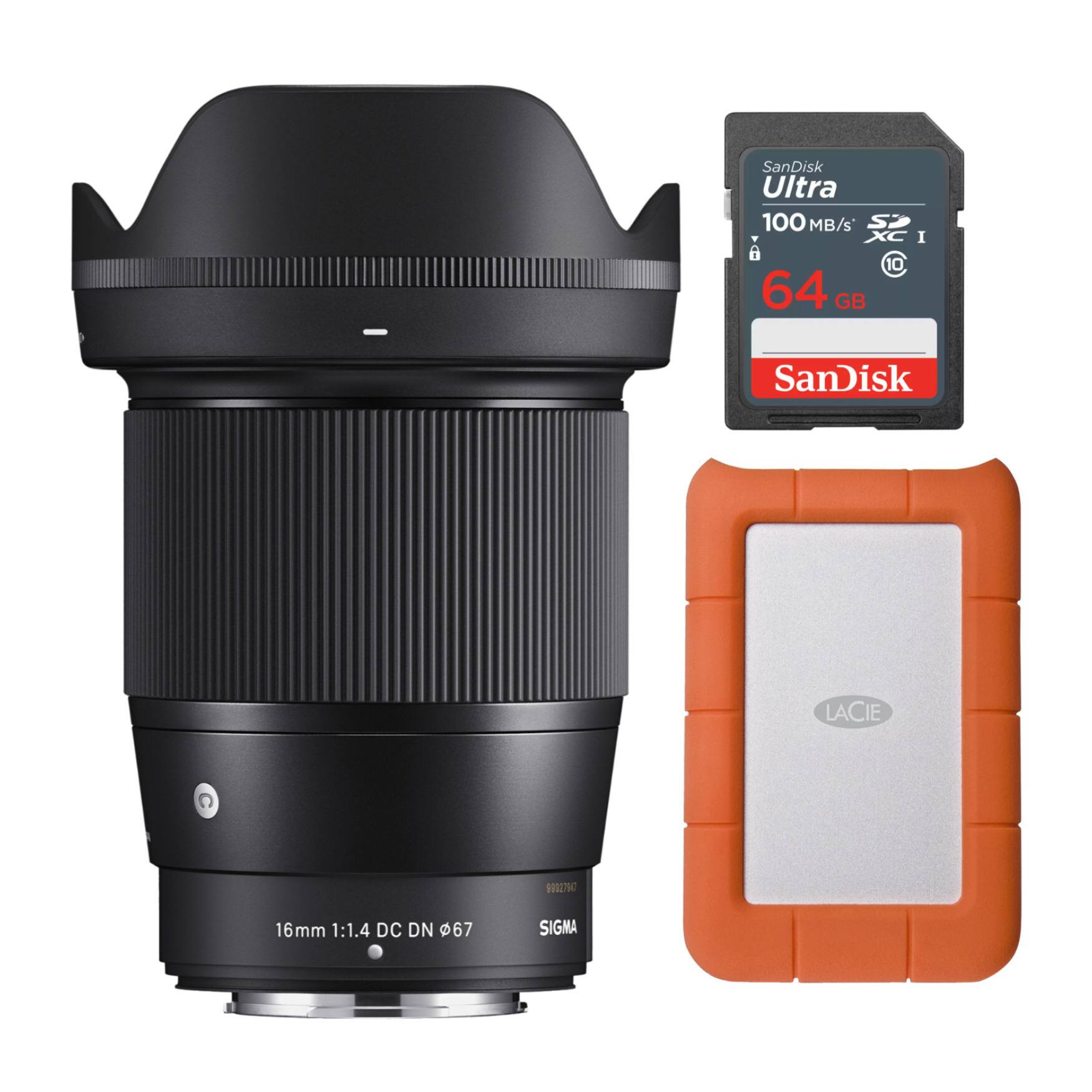 Sigma - 16mm F1.4 Contemporary DC DN Lens for Fuji X Mount with Hard Drive Bundle