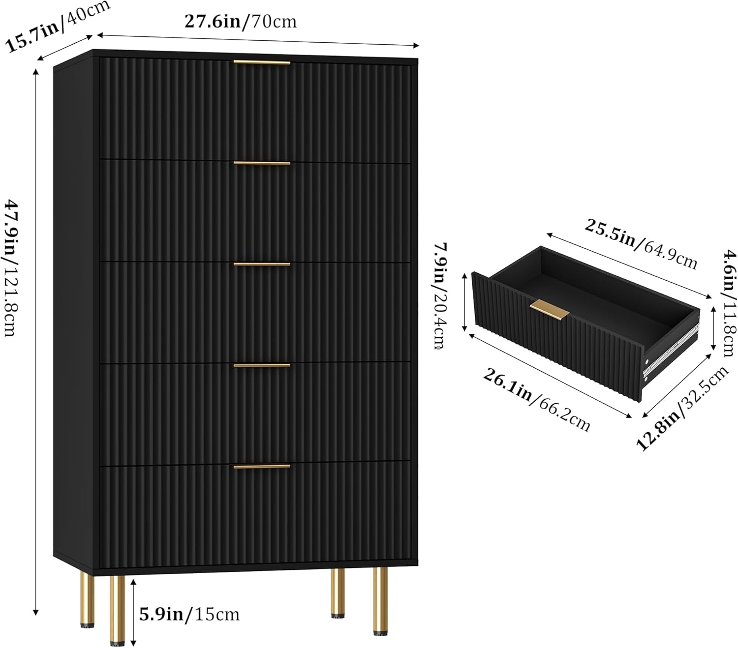 15.7in/40cm  
27.6in/70cm  
47.9in/121.8cm  
25.5in/64.9cm  
4.6in  
7.9in/20.4cm  
11.8cm  
26.1in/66.2cm  
12.8in/32.5cm  
5.9in/15cm