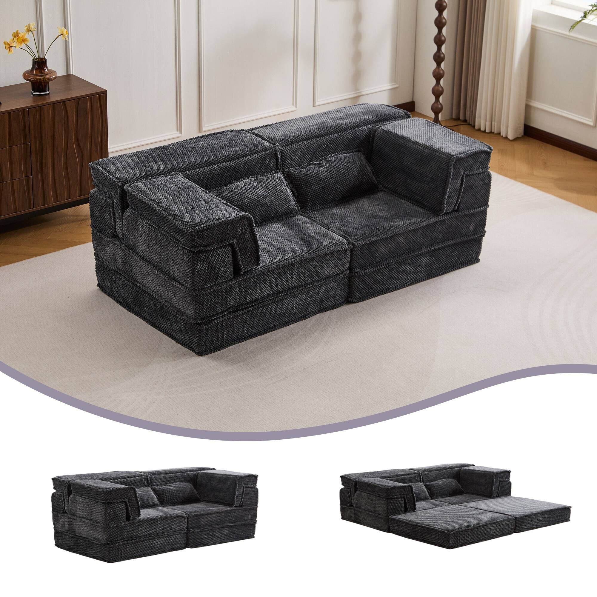 Alt View 1. Boyel Living - Compressed Memory Foam Loveseat Sofa Bed - Dark Grey.