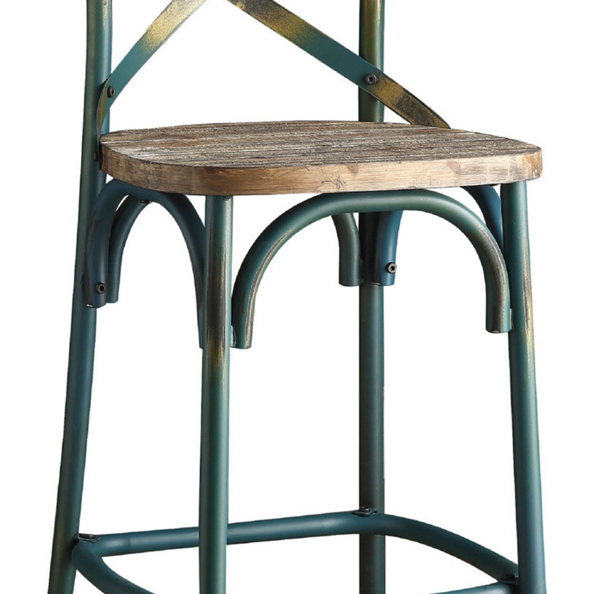 Alt View 2. Manhattan Lane - Chad 29 Inch Modern Bar Height Chair, Footrest, X Backrest - Antique Green and Antique Oak.