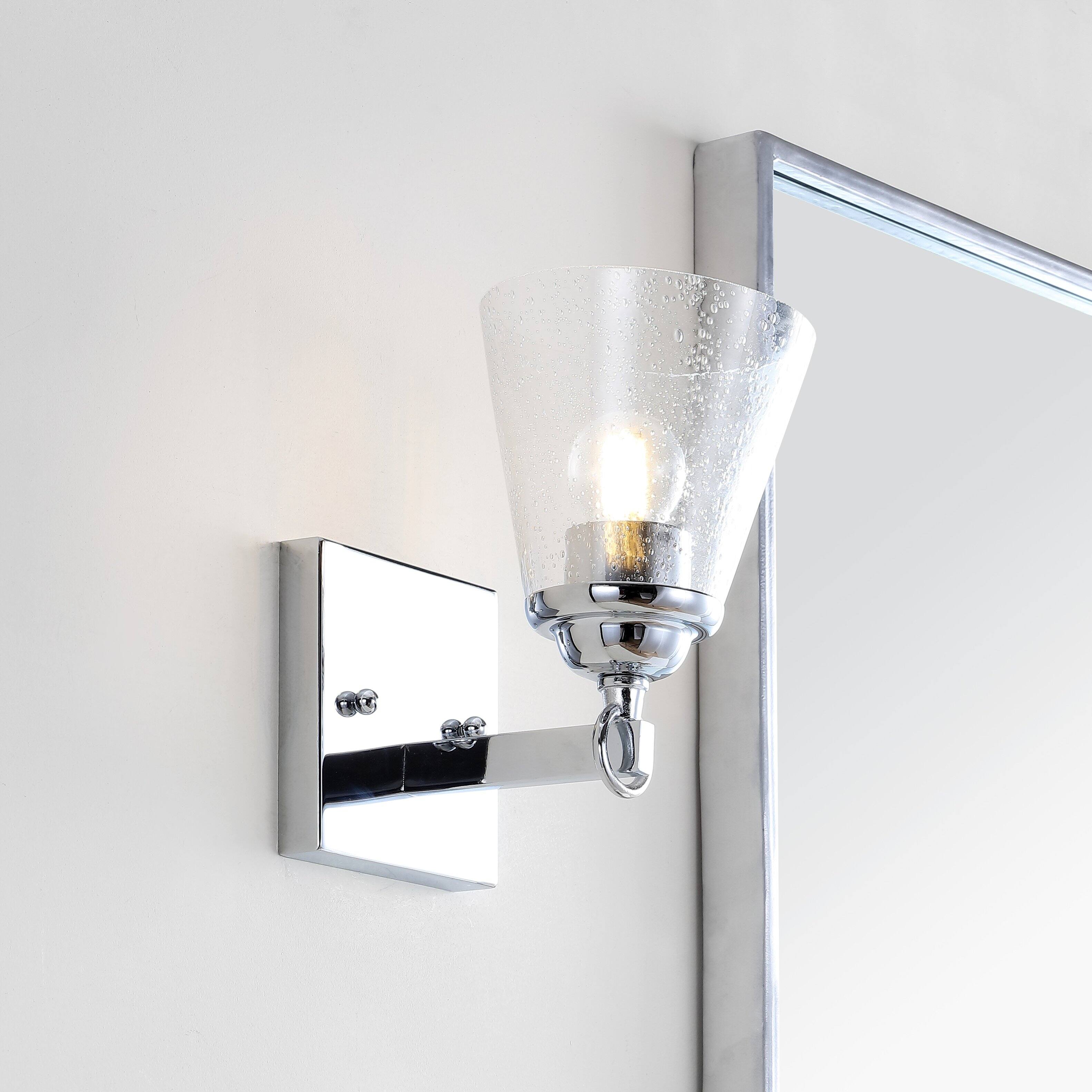Alt View 1. Jonathan Y - Marion 5" 1-Light Hurricane Metal/Seeded Glass LED Vanity Light, Chrome - Chrome / Clear.