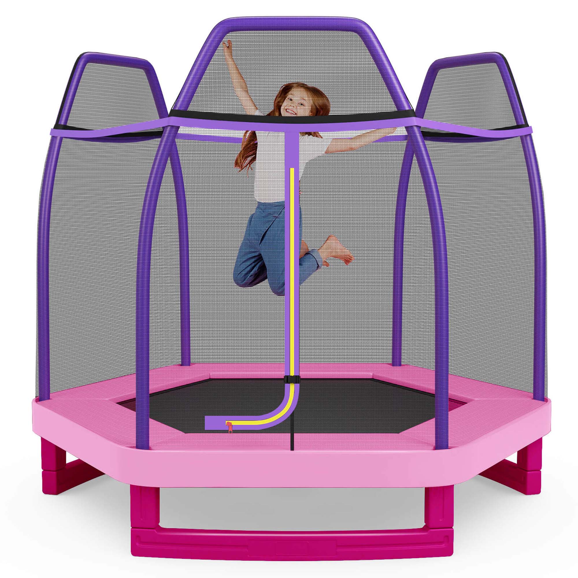 Alt View 9. Costway - Costway 7 FT Kids Trampoline with Safety Enclosure Net Spring Pad & Jumping Mat for Kids - Pink.