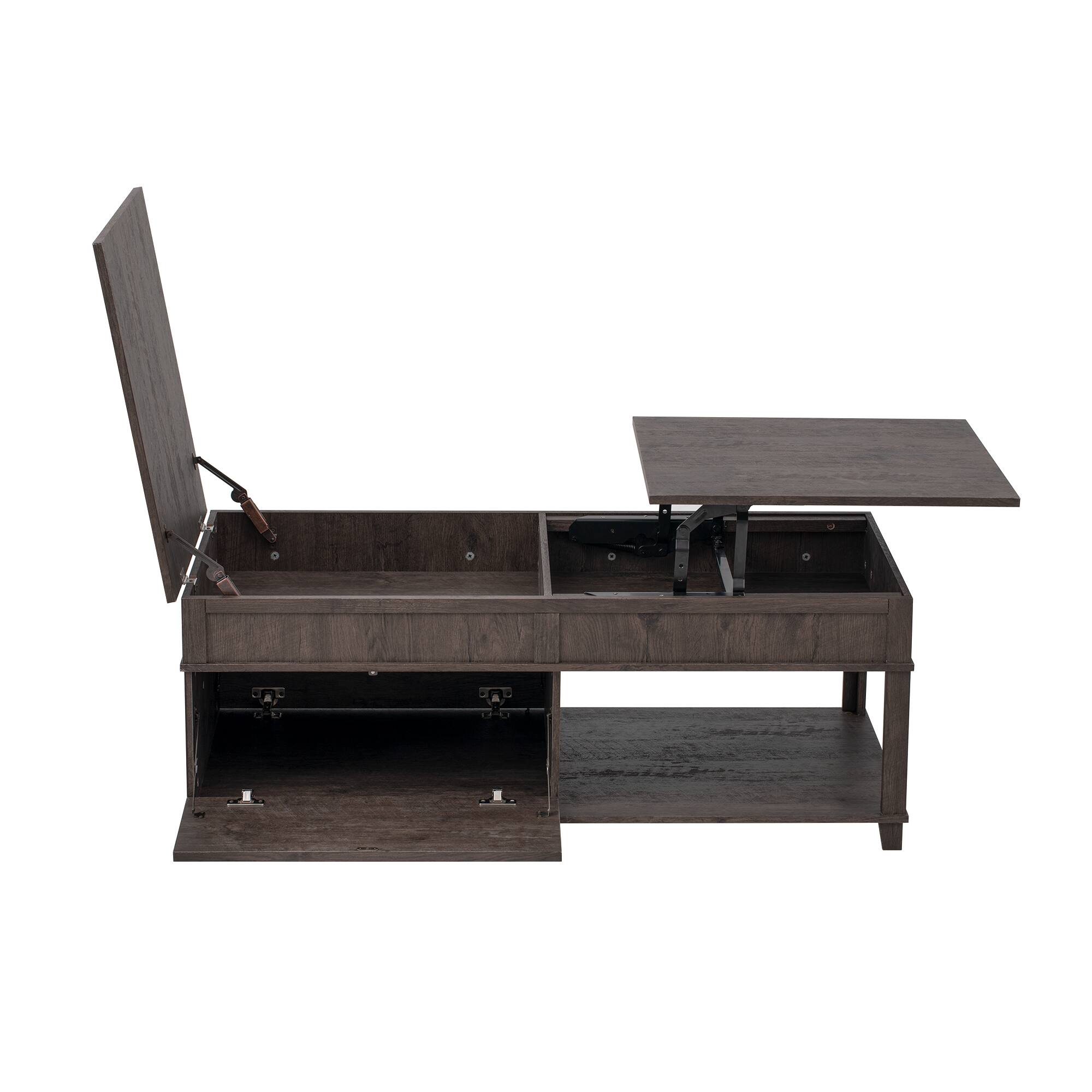 Alt View 6. Forest'nSky - Brown Lift-Top Coffee Table with Hidden Compartment, Open Shelf, and Adjustable Desktop - Brown.