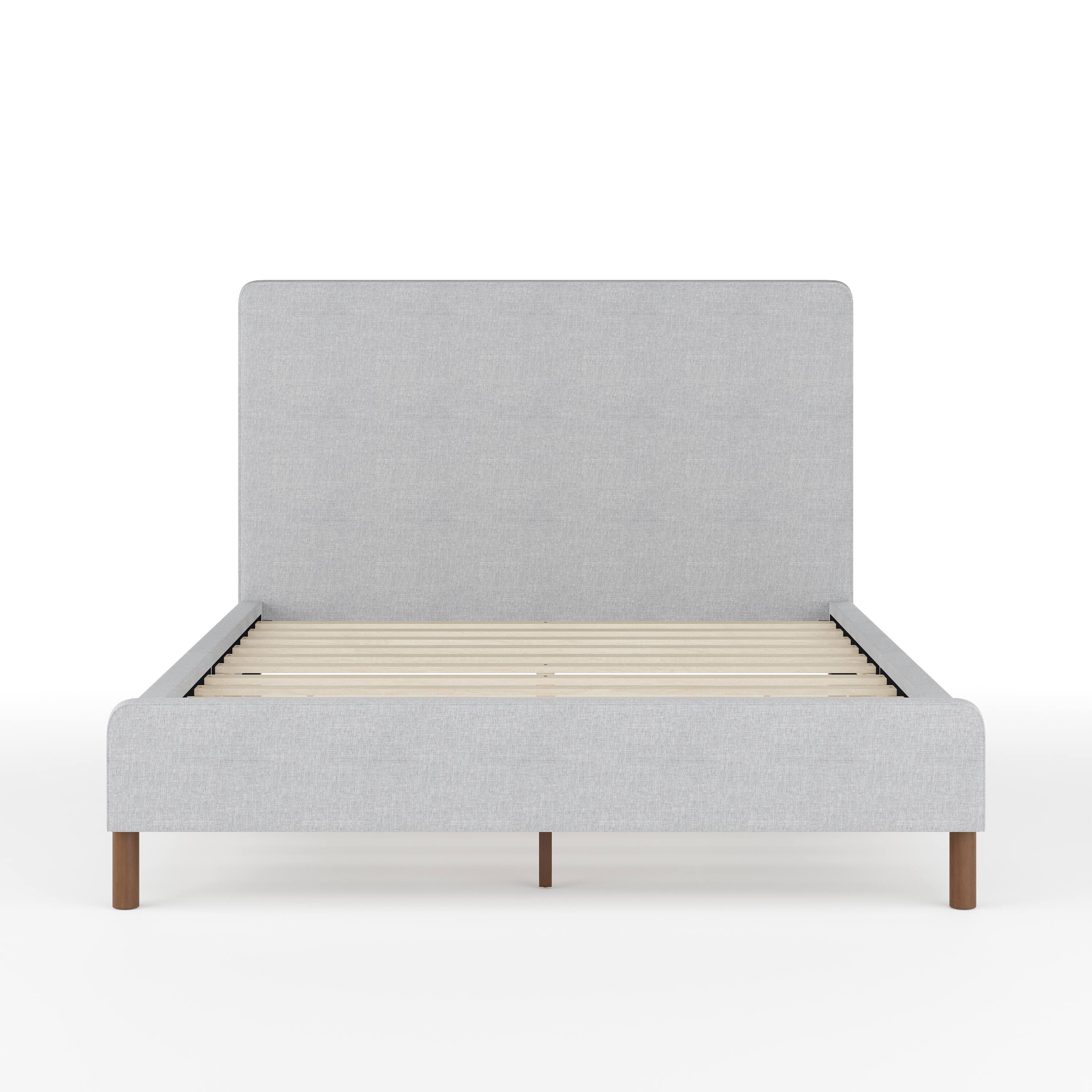 Alt View 18. Martha Stewart - Britta Faux Linen Upholstered Full Size Platform Bed with Piped Headboard - Gray Fabric/Walnut Legs.