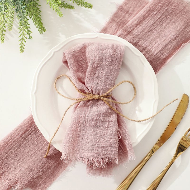 Auledio - 12pcs Gauze Cloth Napkins, Soft Cotton Dinner Napkins 12.6"×12.6" Rustic Bulk Linen Napkins for Wedding Party Decoration - Pink
