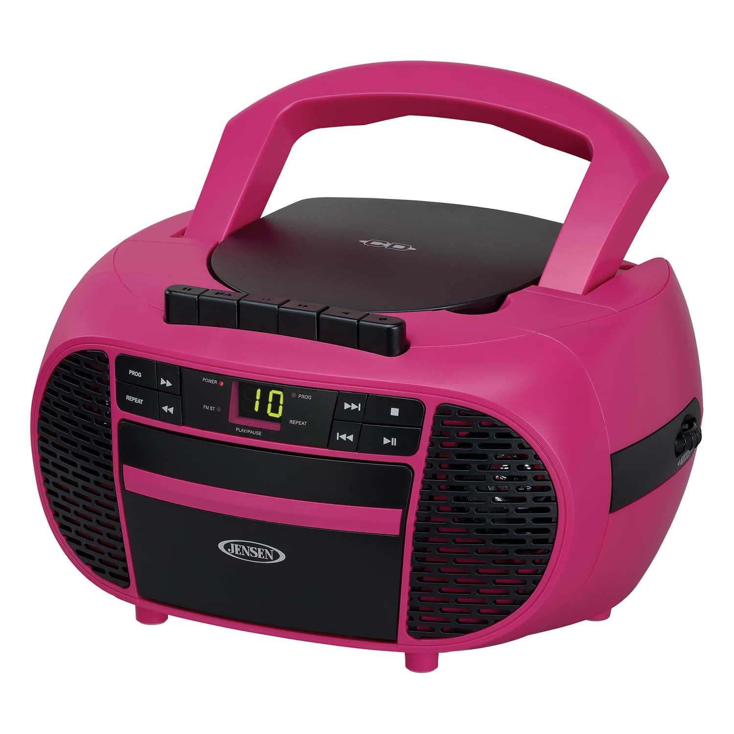 Jensen - Portable CD Music System with Cassette Player, AM/FM Stereo Radio, CD-550 - Magenta/Black