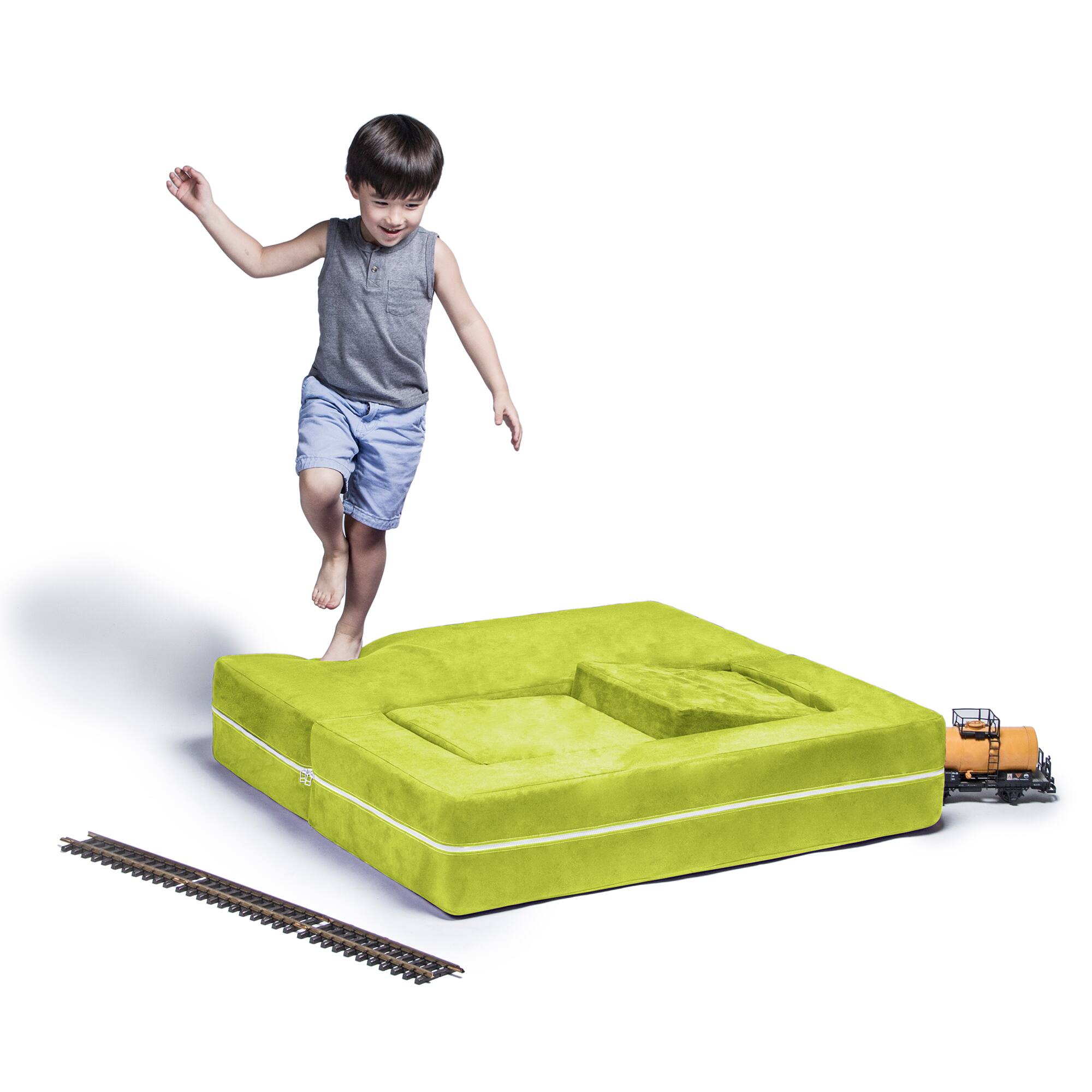Back. Jaxx - Jaxx Zipline Kids Modular Loveseat & Ottomans/Fold Out Lounger, Lime - Lime.