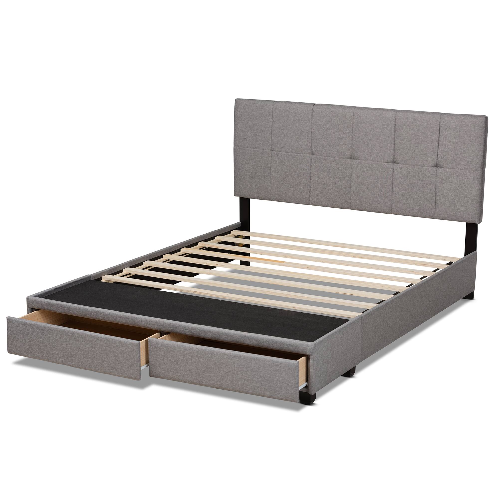 Alt View 1. Baxton Studio - Netti Fabric Upholstered 2-Drawer Queen Size Platform Storage Bed - Light Grey/Black.