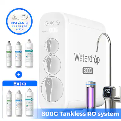 C WAITE UALITY -- NSF/ANSI 42 & 53 & 58 & 372 CB CF RO TDS OUT 006 CB Waterdrop dd Wshendrdp d F + Waterdrap PEO RO - CF Waterdrop 800G Extra RO materdnre mwtenddndo Watendngen Waterdrop 006 2 CO CB Gl CF - PELL RO - ! 800G Tankless RO system