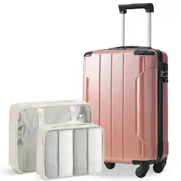 Ecooso - 20 Inch Carry On Hardshell Luggage Lightweight Durable ABS Suitcase with Spinner Wheels and TSA Lock - Rose Gold