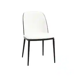 LeisureMod - Tule Mid-Century Velvet Dining Chair, Modern PU Leather Suede Upholstered Kitchen Side Chair - Black Metal Frame - Black/White