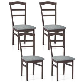 Gymax - Modern Dining Chairs Set of 4 w/ Rubber Wood Frame Hollowed Backrest for Kitchen - Coffee, Grey