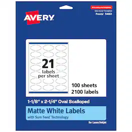 Avery - Oval Scalloped Labels, 1-1/8" x 2-1/4", 2,100 Labels - White