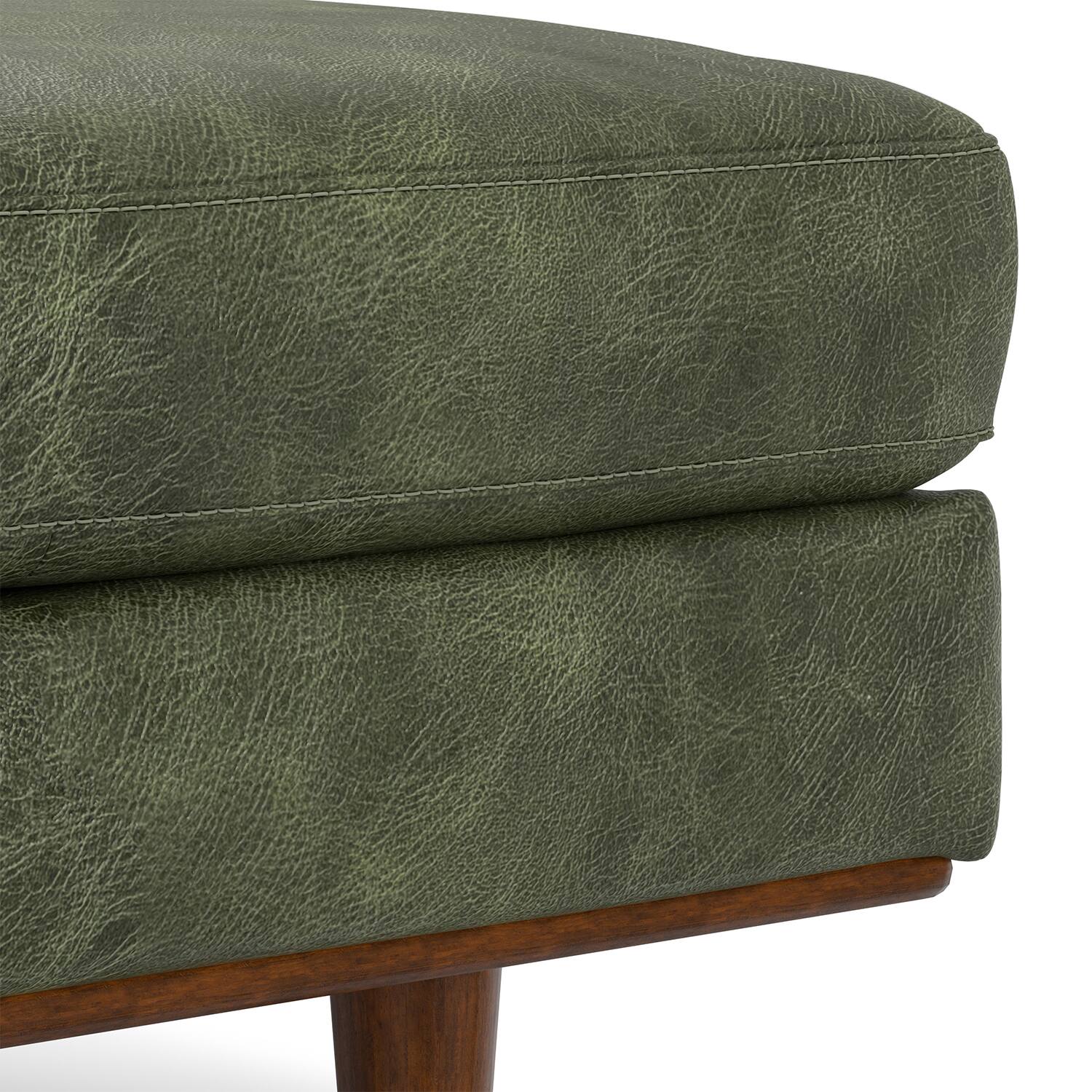Alt View 2. Simpli Home - Morrison 33 inch Wide Mid-Century Modern Table Ottoman in Moss Green Genuine Leather - Moss Green.