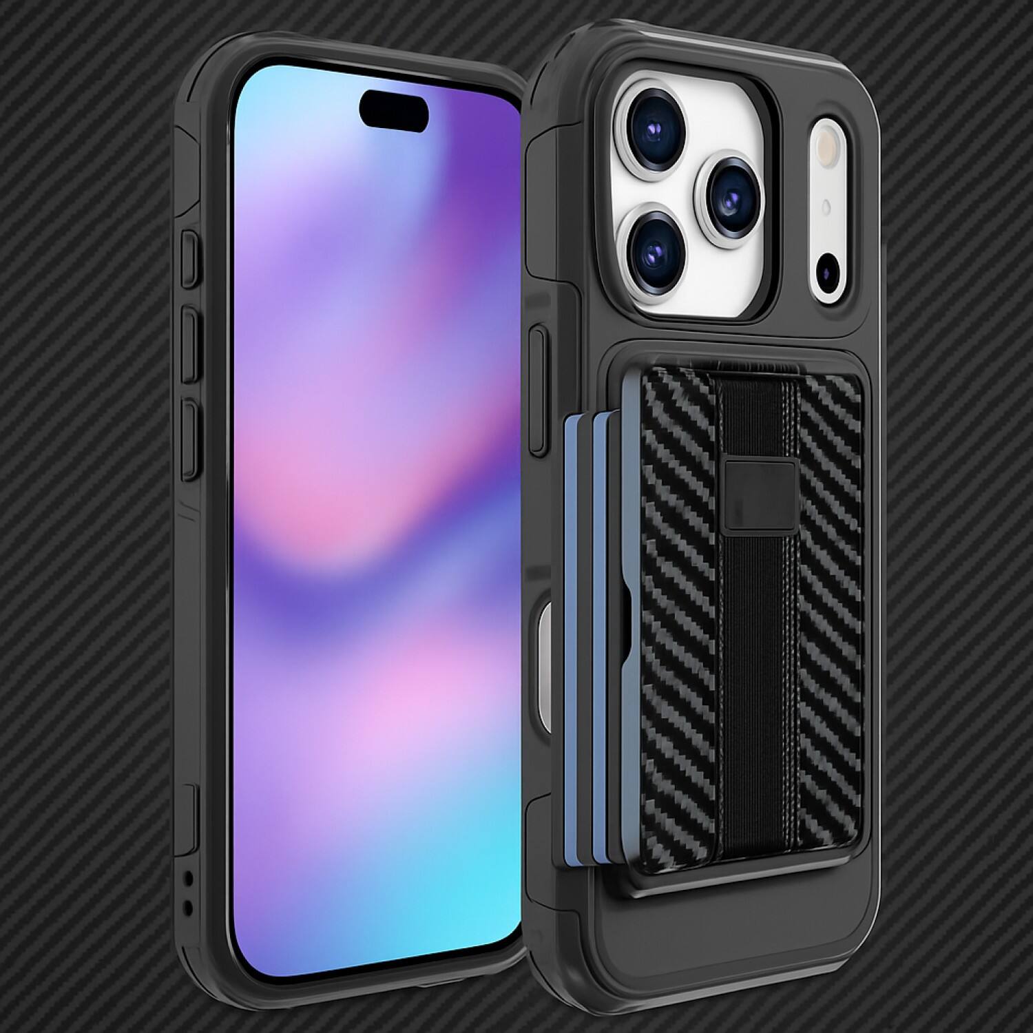 Angle. SaharaCase - Apple iPhone 17 Pro Wallet Case | Compatible with Magsafe | Detachable Wallet | Raider Series - Black.