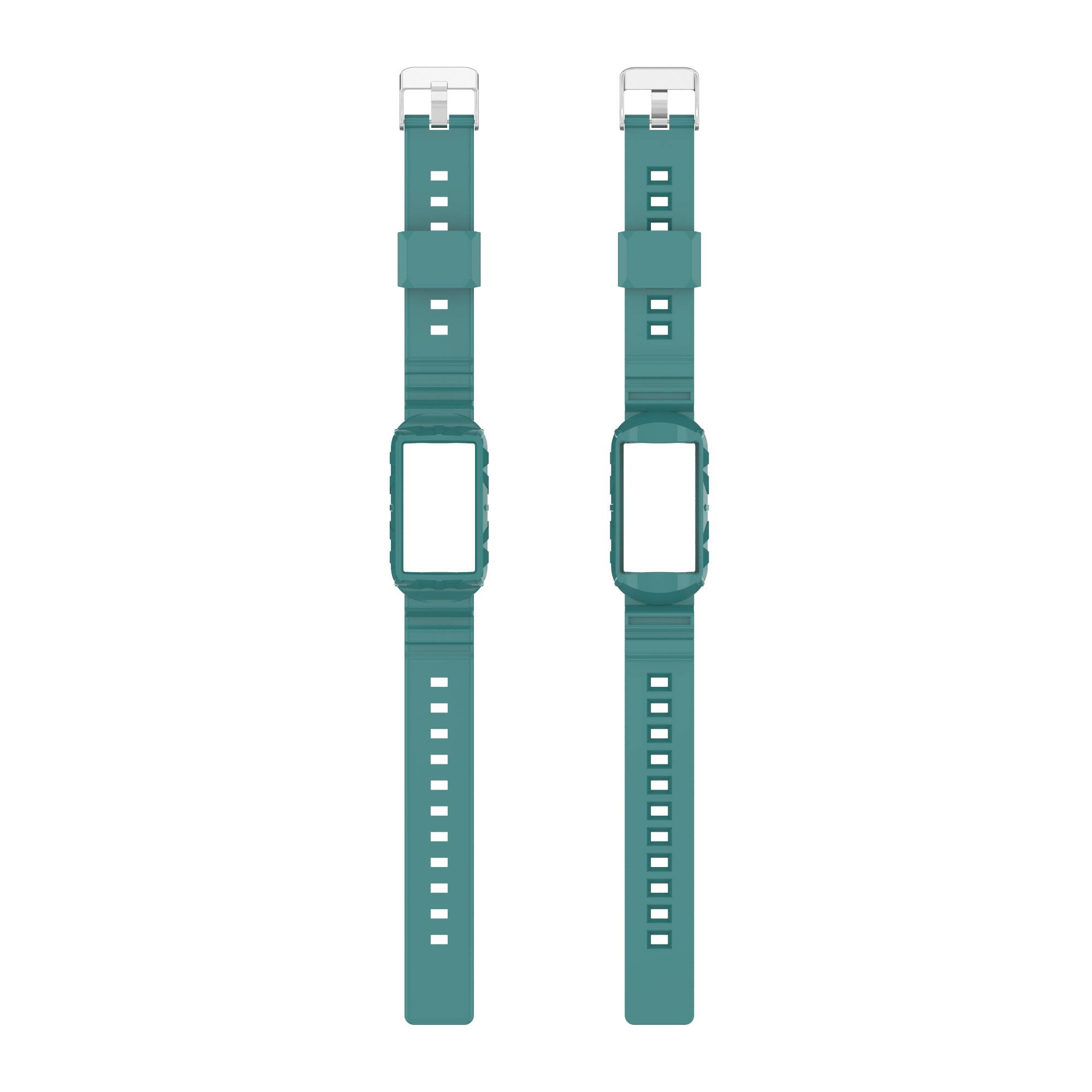Left. StrapsCo - Rugged Rubber Case Strap Silicone Watch Band For Fitbit Charge 6 - Green.