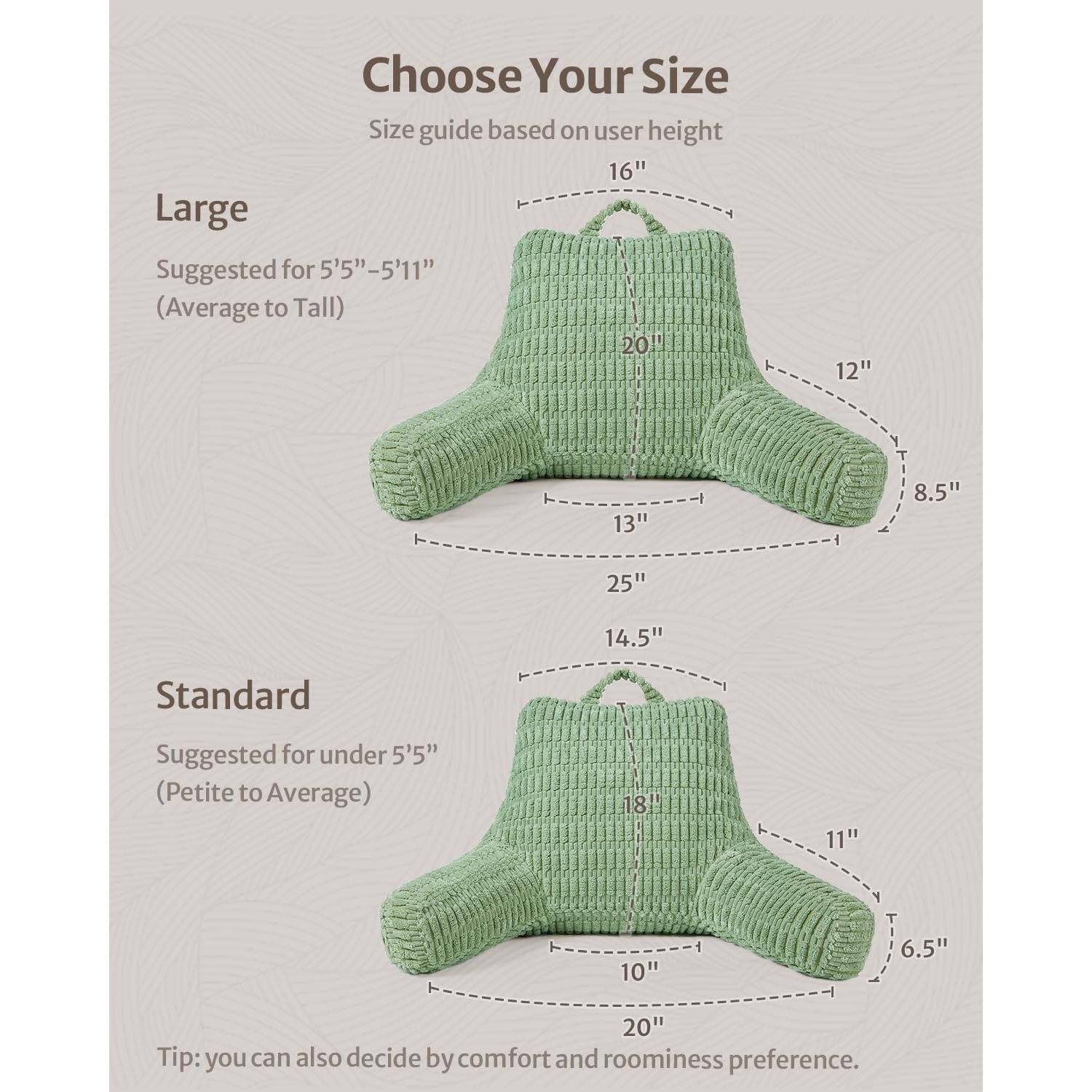 Choose Your Size  
Size guide based on user height  

Large  
Suggested for 5'5"–5'11" (Average to Tall)  
- 16"  
- 20"  
- 12"  
- 8.5"  
- 25"  
- 14.5"  

Standard  
Suggested for under 5'5" (Petite to Average)  
- 18"  
- 11"  
- 10"  
- 6.5"  
- 20"  

Tip: you can also decide by comfort and roominess preference.