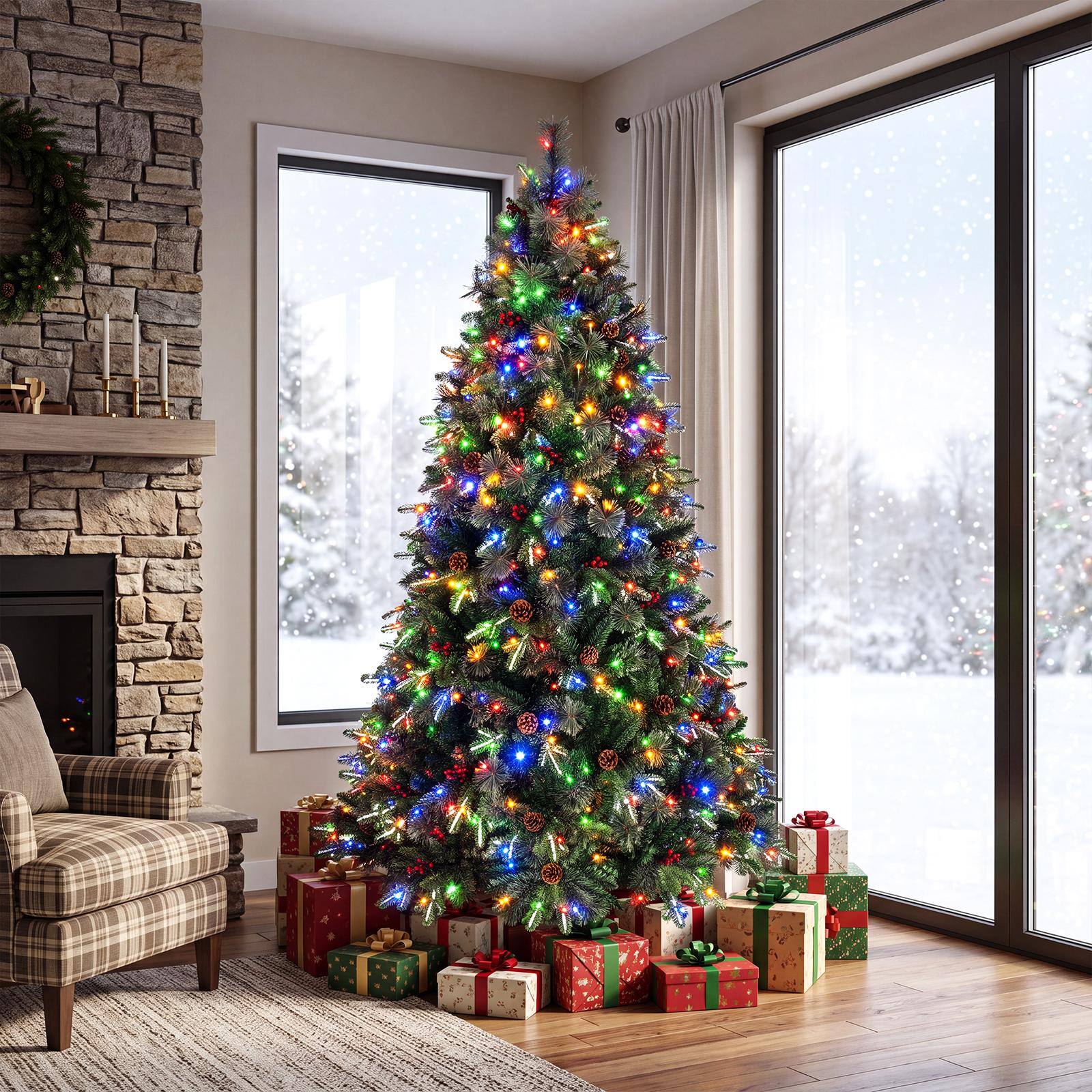 Alt View 3. Costway - Costway 7 FT Balsam Fir Christmas Tree with 1198 Full Branch Tips, Pine Needles, 450 Lights - Green.