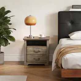 Vaczon - Rustic Grey Nightstand Bedside Table with Open Shelf and 2 Drawers - Gray