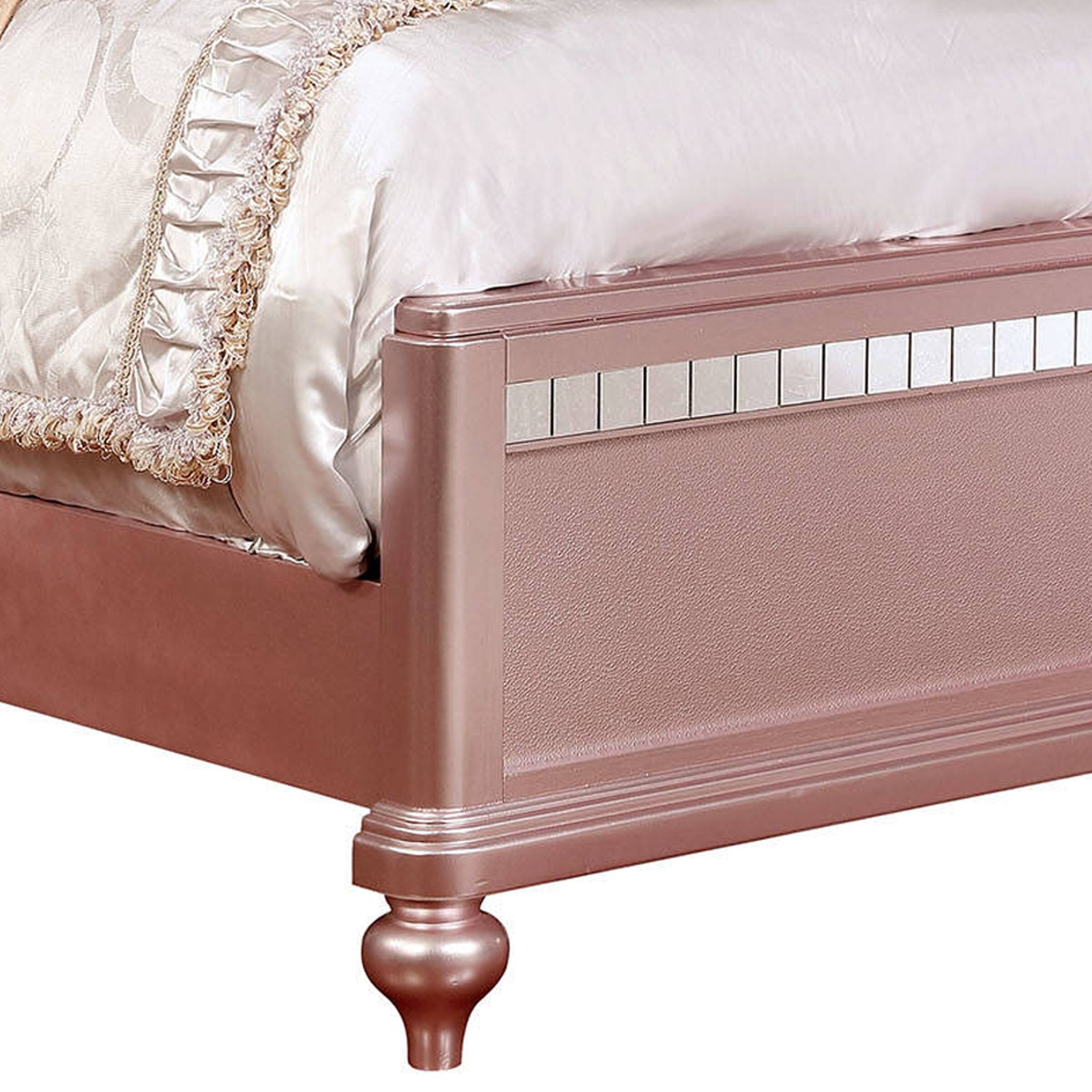 Alt View 1. Manhattan Lane - Twin Size Wooden Bed With Mirror Trim Details and Camelback Headboard, Pink - Pink.