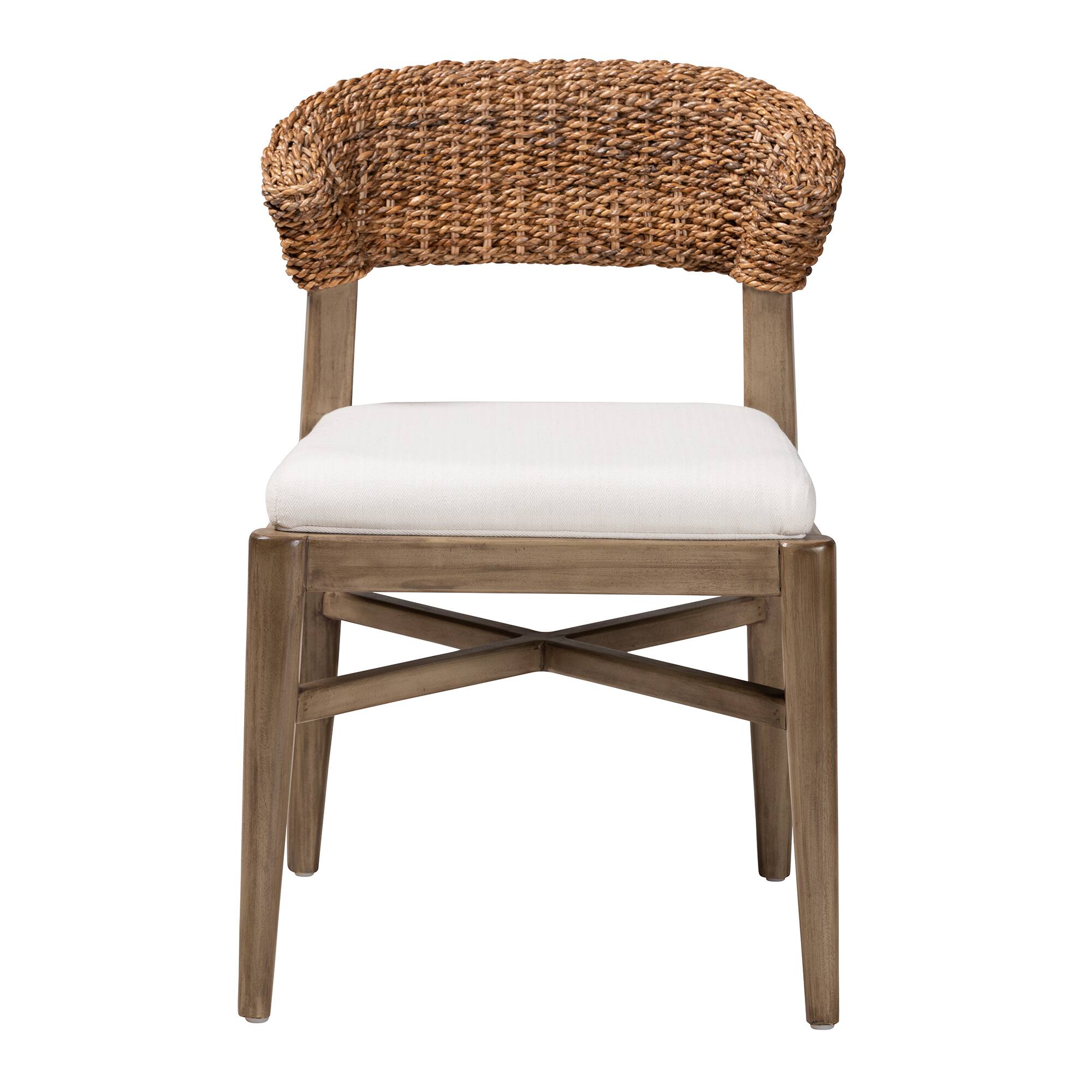 Angle. bali & pari - Chloe Modern Bohemian Finished Mahogany Wood and Natural Rattan Dining Chair - White/Natural Brown/Walnut Brown.