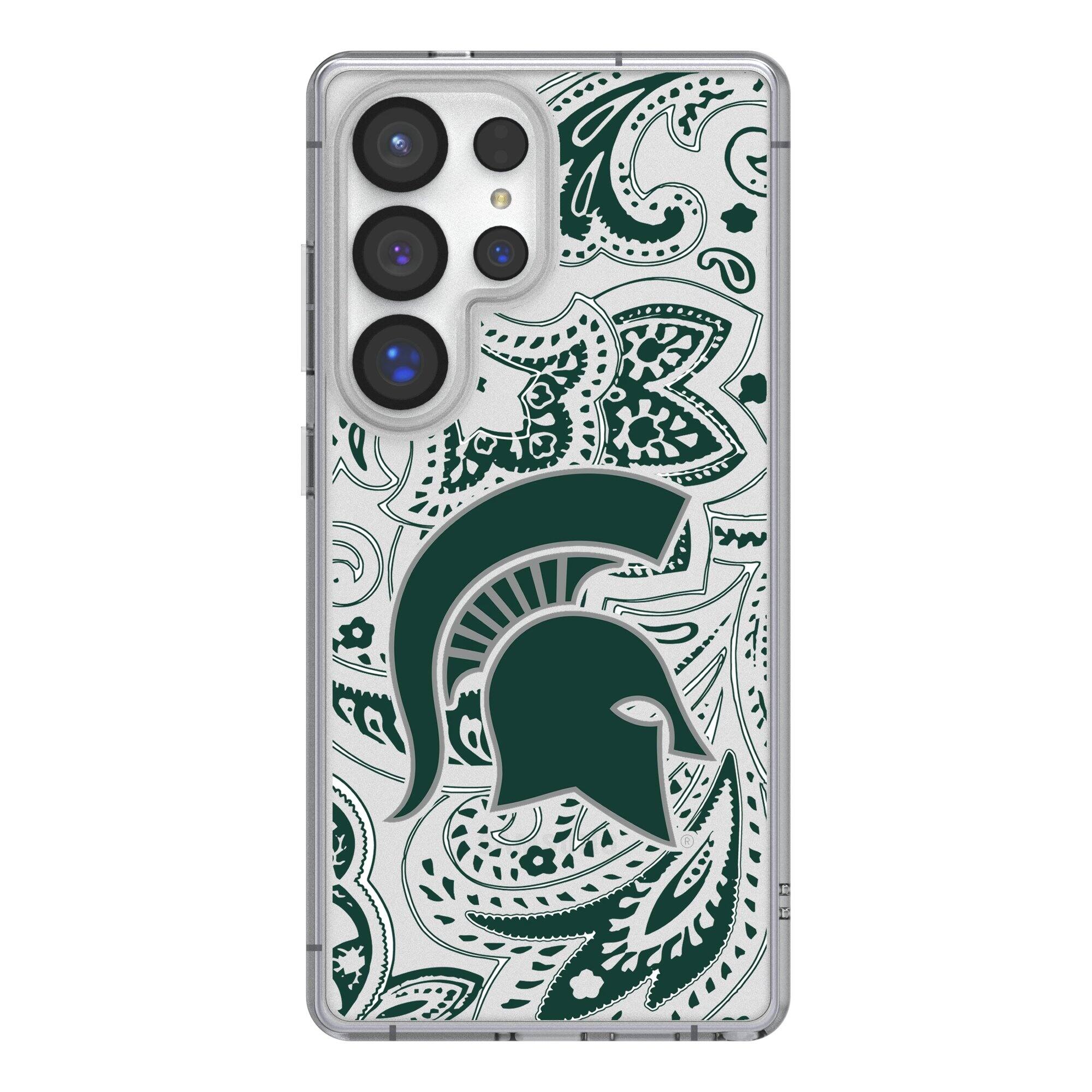 Front. Keyscaper - Michigan State Spartans Paisley Galaxy Clear Case - S24 - Multicolor.