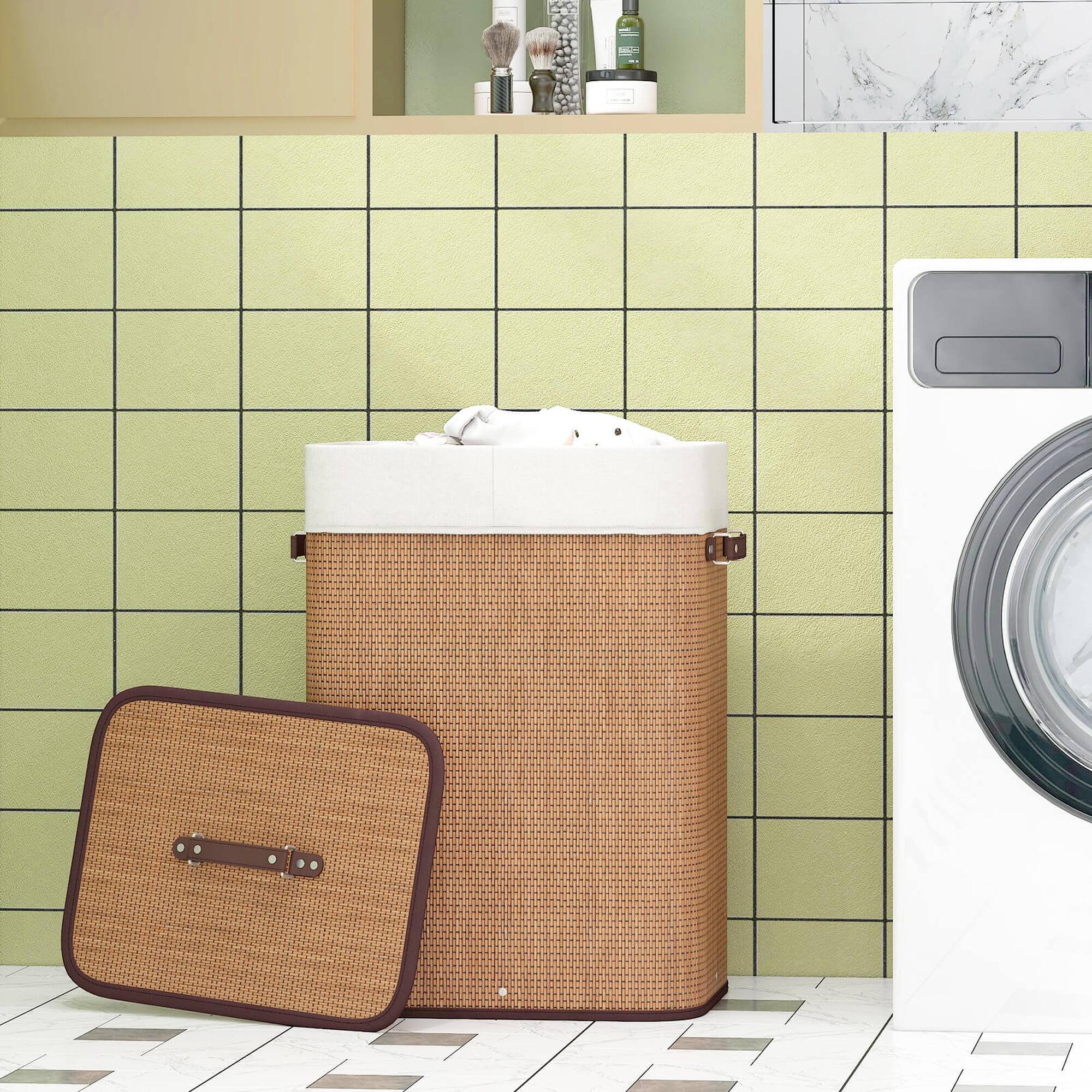 Alt View 1. Costway - Goplus Rectangle Bamboo Hamper Laundry Basket Washing Cloth Bin Lid - Natural.