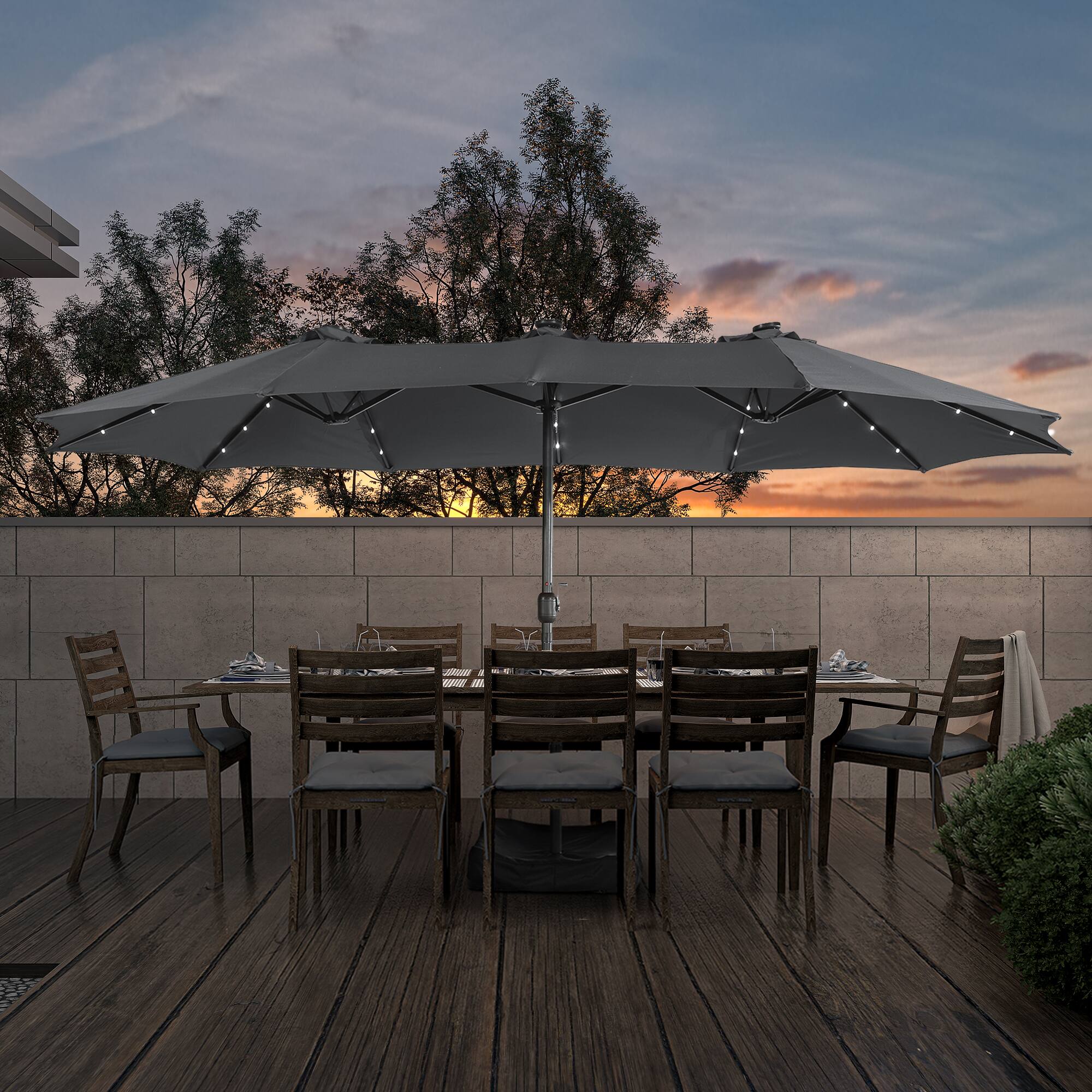 Alt View 3. Boyel Living - 15 FT Double-Head Patio Umbrella with Base with Solar Lights.