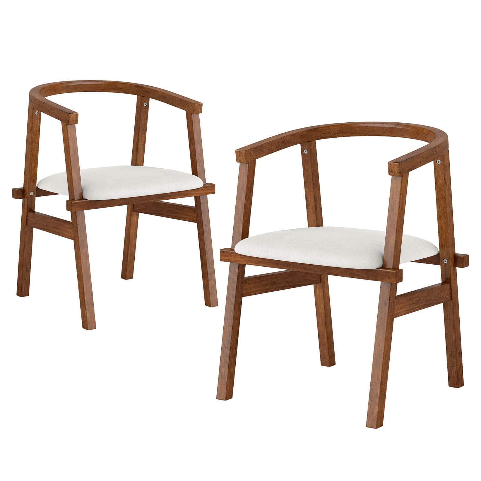 Costway - Wooden Dining Chairs Set of 2 with Wrap-around Armrest & Padded Seat for Kitchen - Walnut,Beige price history on PriceWatchPro