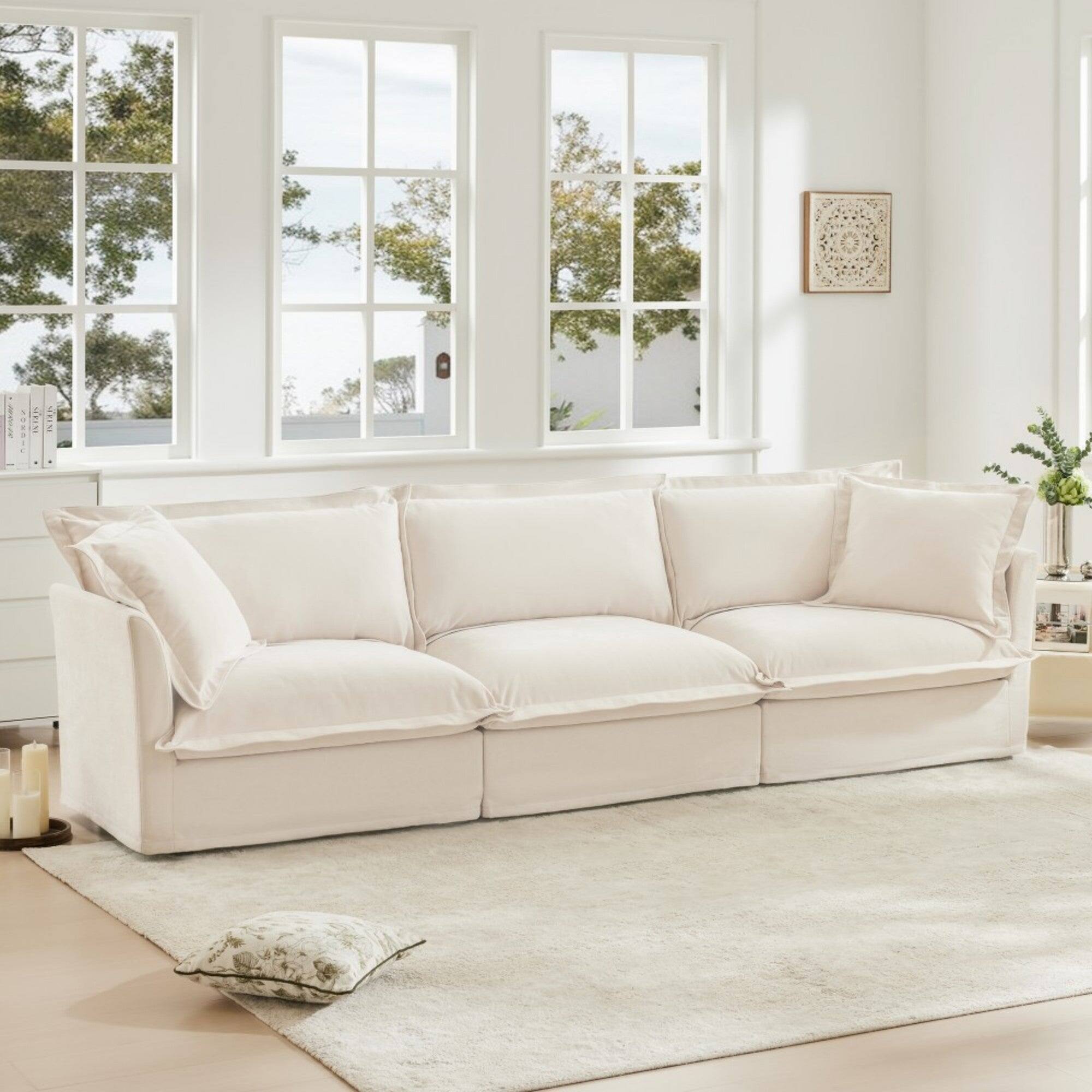 Alt View 2. Boyel Living - Chenille Slipcovered 3 Seater Deep Seat Sofa - Cream.