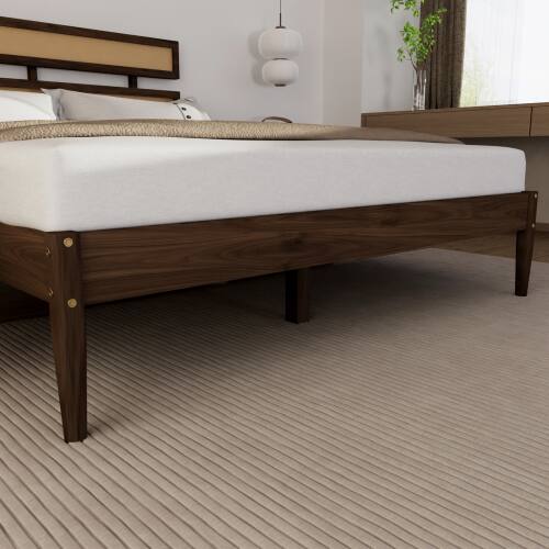 Alt View 5. Winado - Rattan Bed Frame with Headboard Boho Wooden Platform Panel Bed with Underbed Storage for Bedroom No Box Spring Needed - Brown.