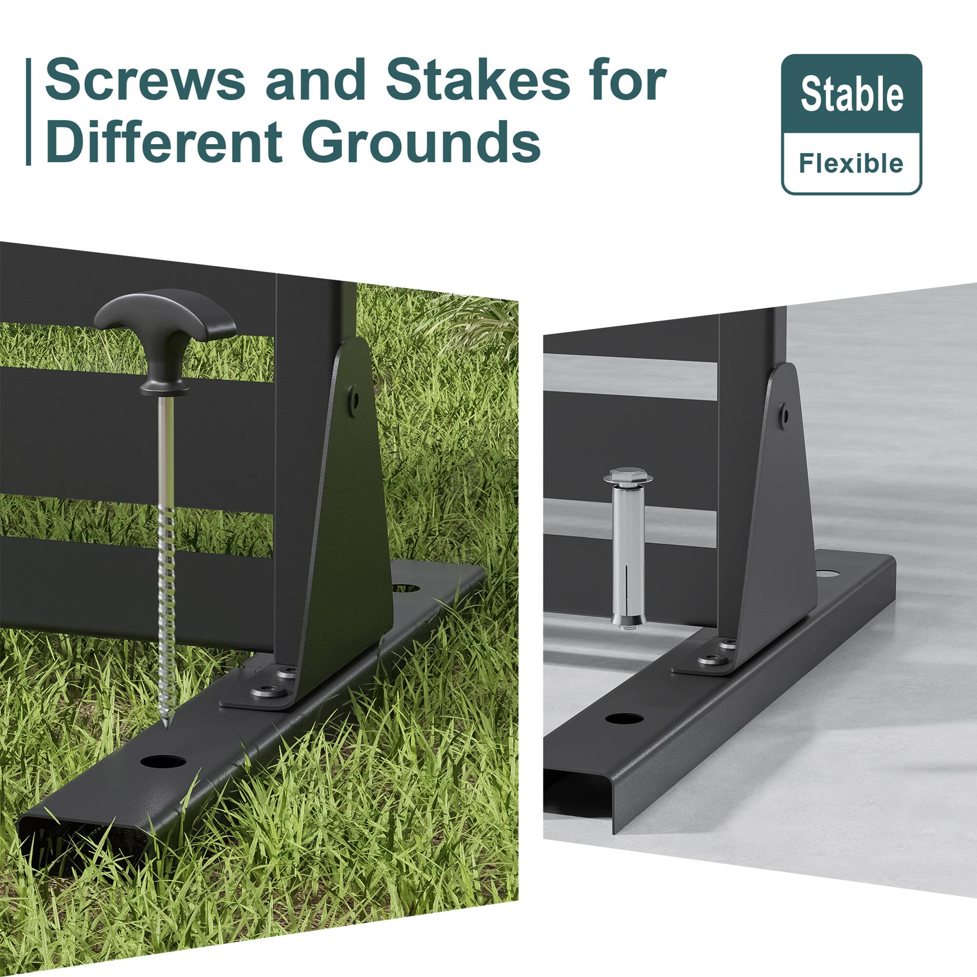 Screws and Stakes for Different Grounds

Stable Flexible