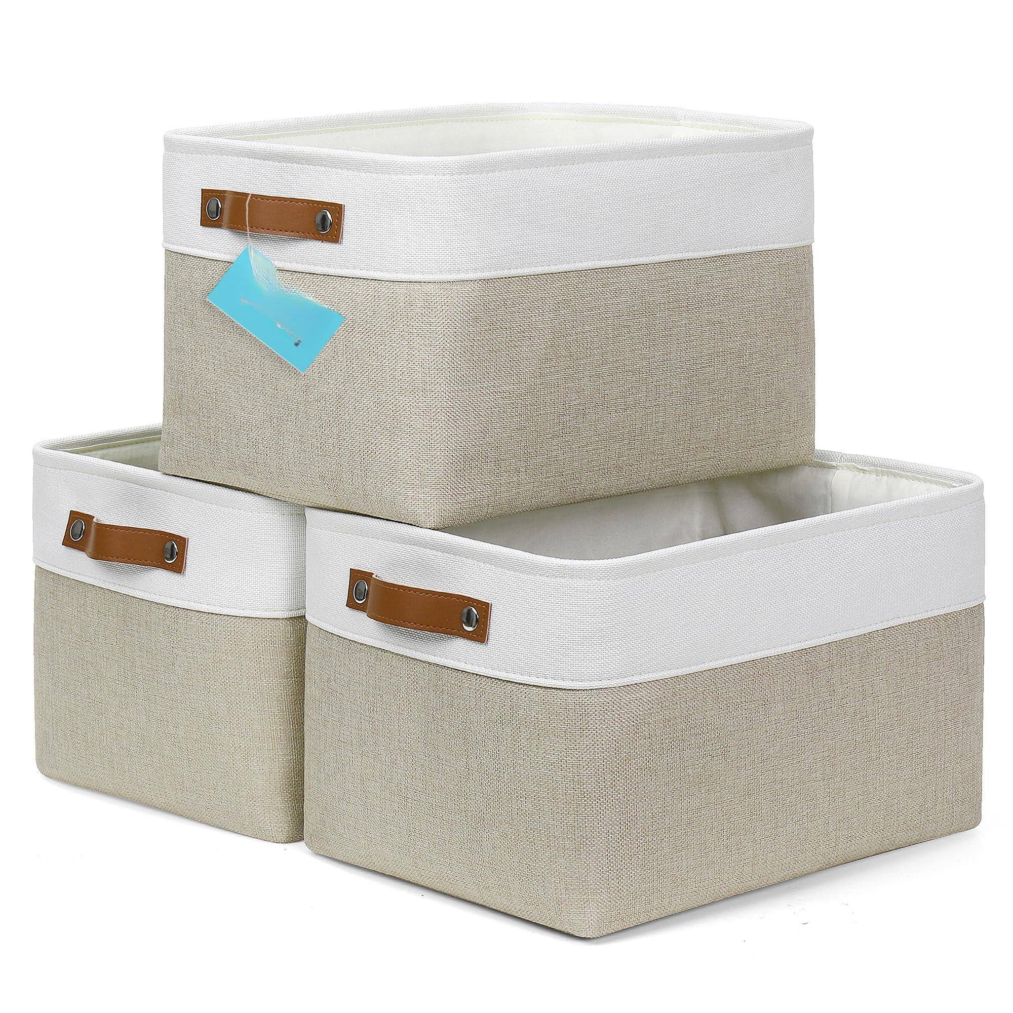 Alt View 1. Dapper Styles - Fabric Storage Baskets For Shelves 15x11in Closet Bins Cloth Organizing Linen Organizers Basket - Full Off-White-Small - 6pc.