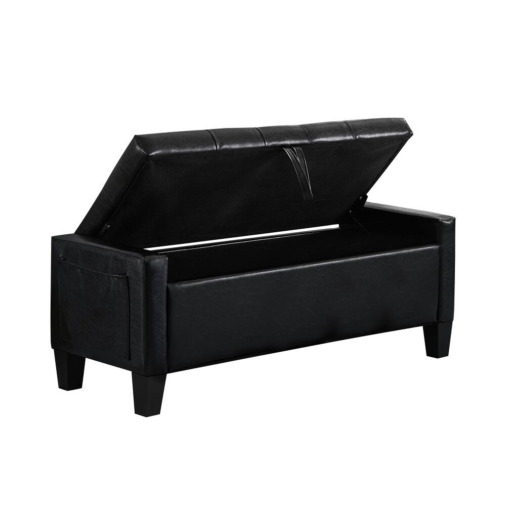 Alt View 9. Ropilly - Ropilly Black Tufted Storage Ottoman Bench with Safety Hinge, Upholstered Entryway Seating for Bedroom, 45 Inch - Black.