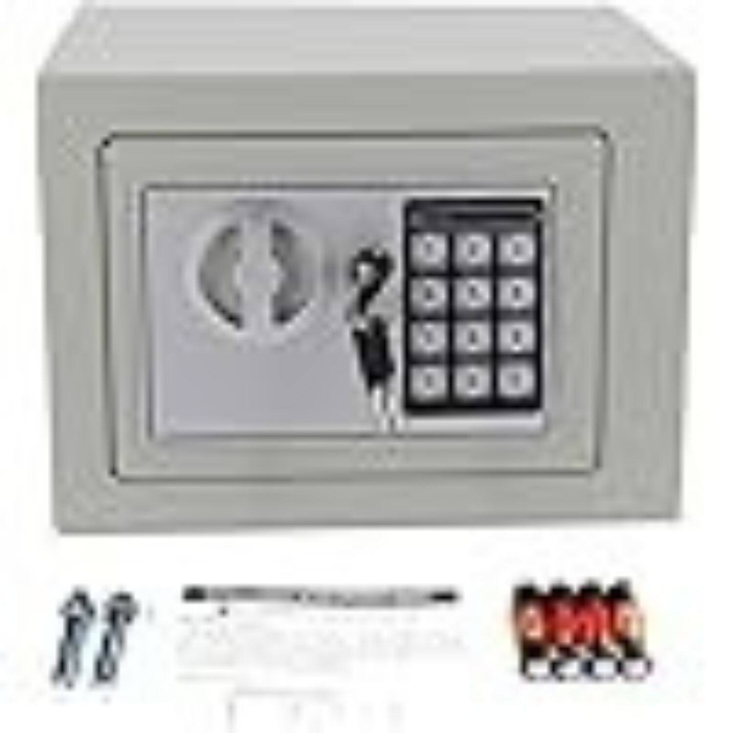 Angle. Stock Preferred - 9" Electronic Digital Security Safe Box with Keypad - White.