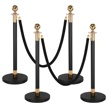 Front. VEVOR - Stanchion Post, 4 Pcs Crowd Control Barrier Set with 2 Black Velvet Ropes, Heavy Duty Stainless Steel Stanchion Post - Black velvet rope.