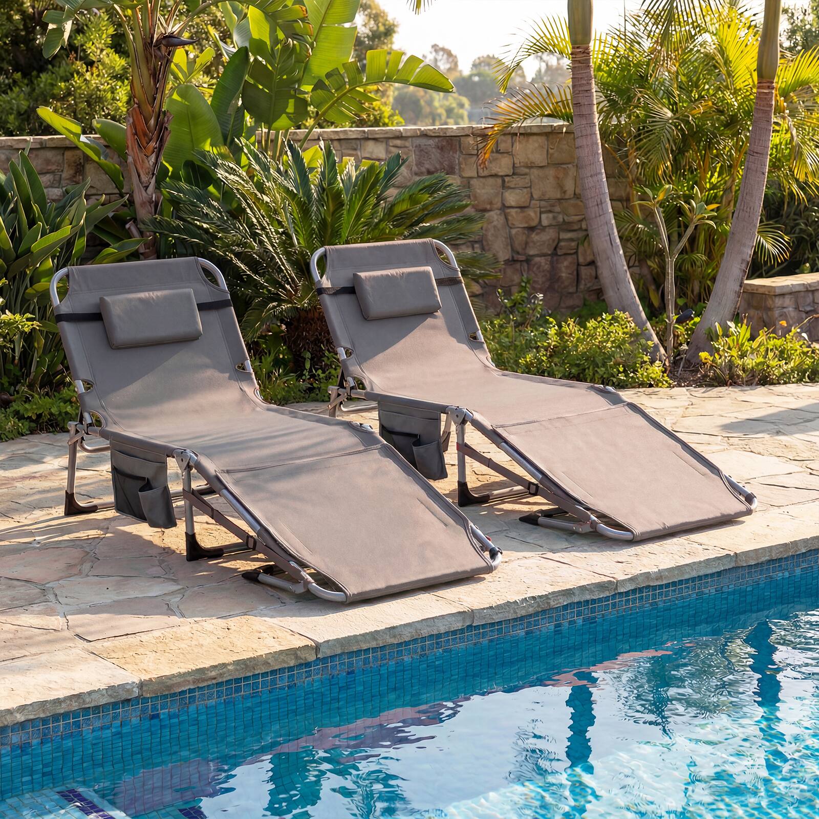 Alt View 3. Costway - Costway Outdoor Folding Chaise 4-Position Lounge Chair with Face Hole &Adjustable Footrest - Gray.