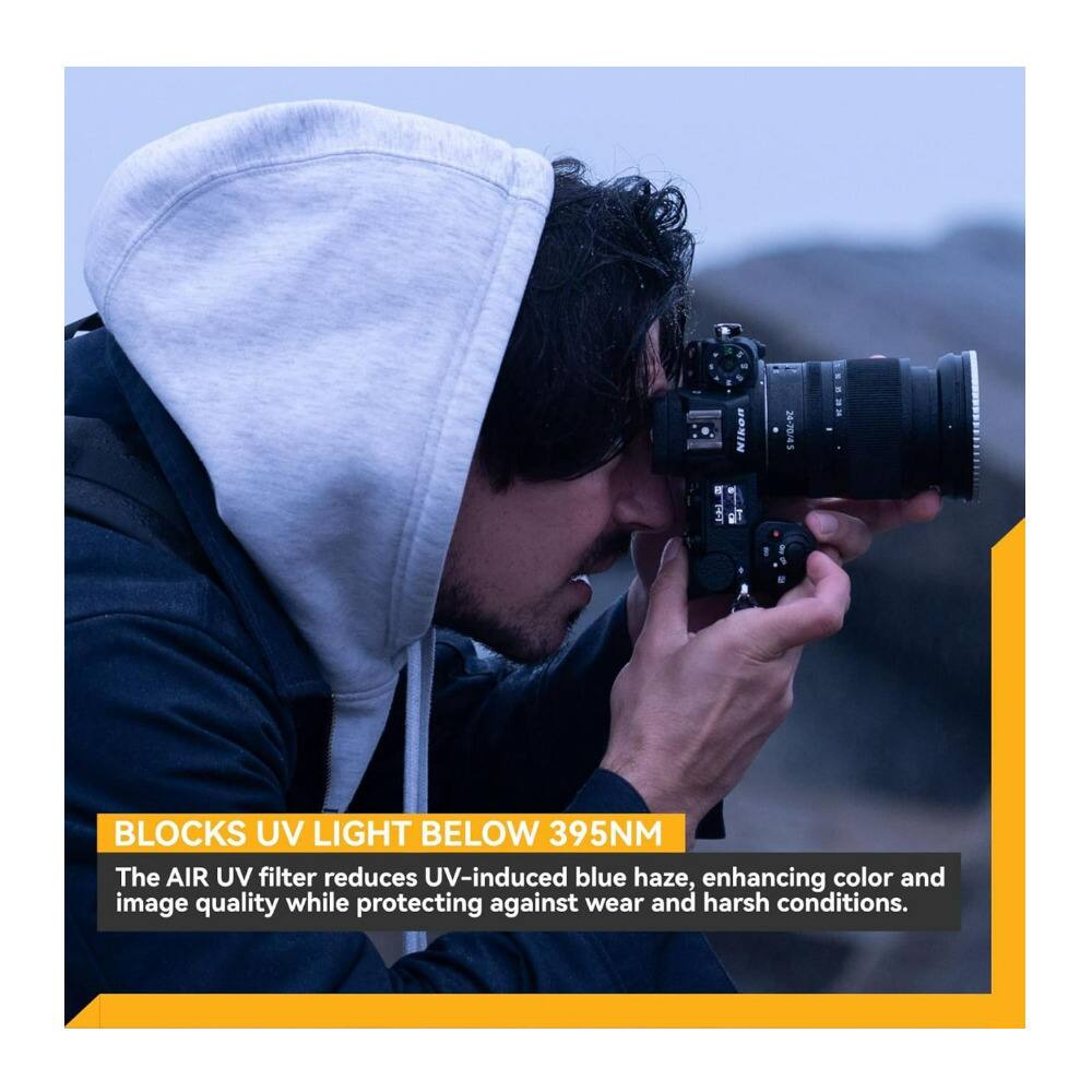 Nikon 24-20/161

BLOCKS UV LIGHT BELOW 395NM

The AIR UV filter reduces UV-induced blue haze, enhancing color and image quality while protecting against wear and harsh conditions.