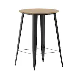 Emma + Oliver - Drew Indoor/Outdoor Bar Top Table, 30" Round All Weather Poly Resin Top with Steel base - Brown Top/Black Frame